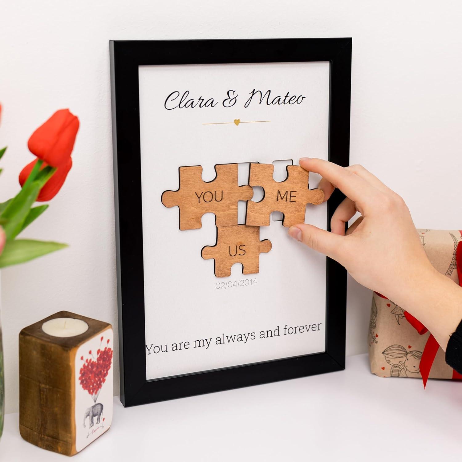 image:imageEnjoy The Wood Personalized Valentines Day Puzzle for Couples Valentines Day Framed Art with Names amp Date Heart or Classic Design Couple Custom Gifts with Photo Option Classic PuzzleClassic Puzzle
