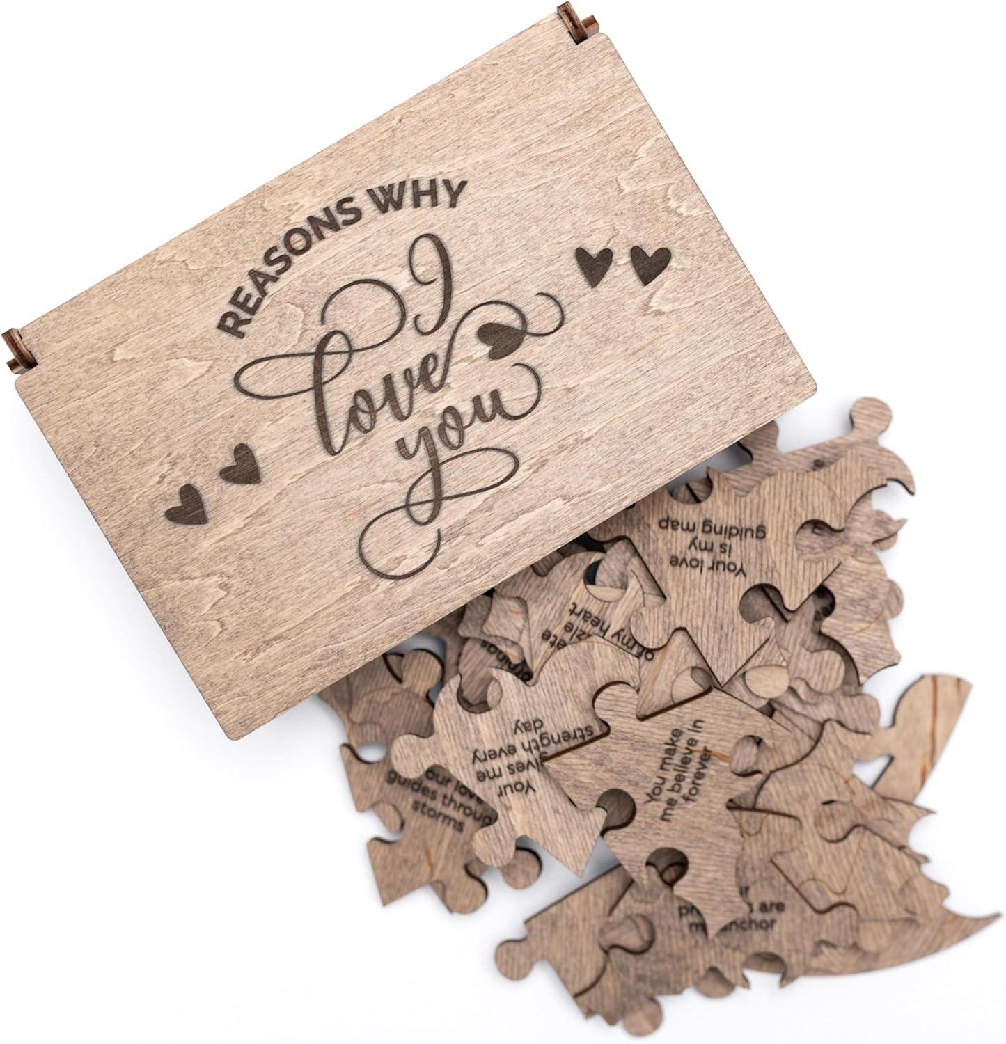 image:imageReasons Why I Love You Personalized Wooden Heart Puzzle in Wood Box Custom Sentimental Valentines Day Gifts For Him and Her Wedding Keepsake Gift Box Mini 16 pcs PecanTerra