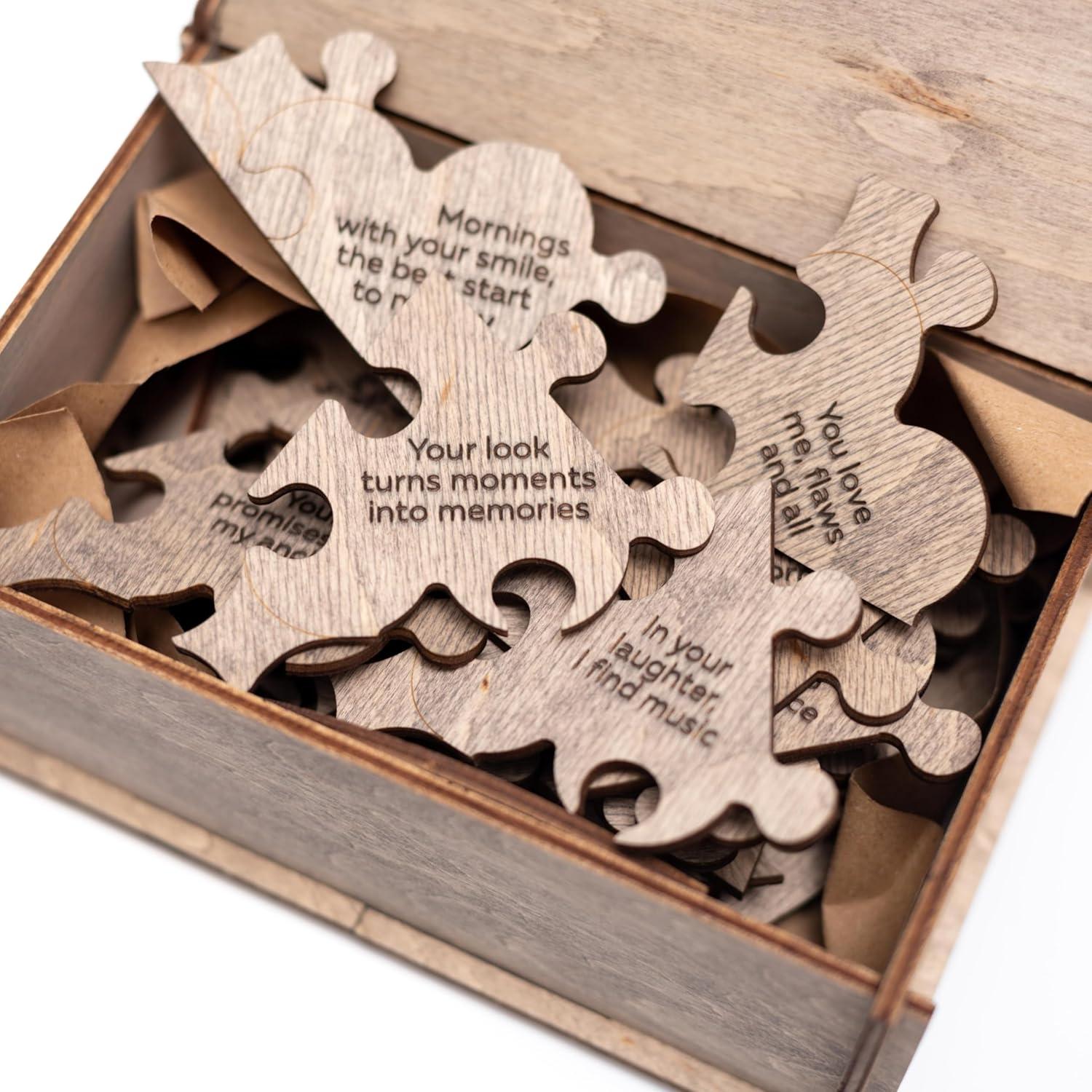 image:imageReasons Why I Love You Personalized Wooden Heart Puzzle in Wood Box Custom Sentimental Valentines Day Gifts For Him and Her Wedding Keepsake Gift Box Mini 16 pcs PecanTerra