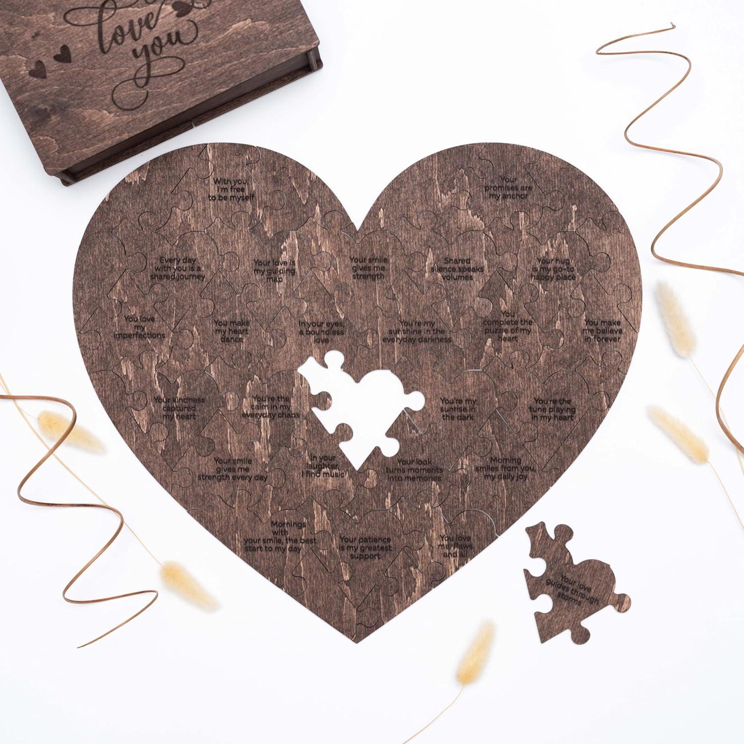 image:imageReasons Why I Love You Personalized Wooden Heart Puzzle in Wood Box Custom Sentimental Valentines Day Gifts For Him and Her Wedding Keepsake Gift Box Mini 16 pcs PecanDark Walnut