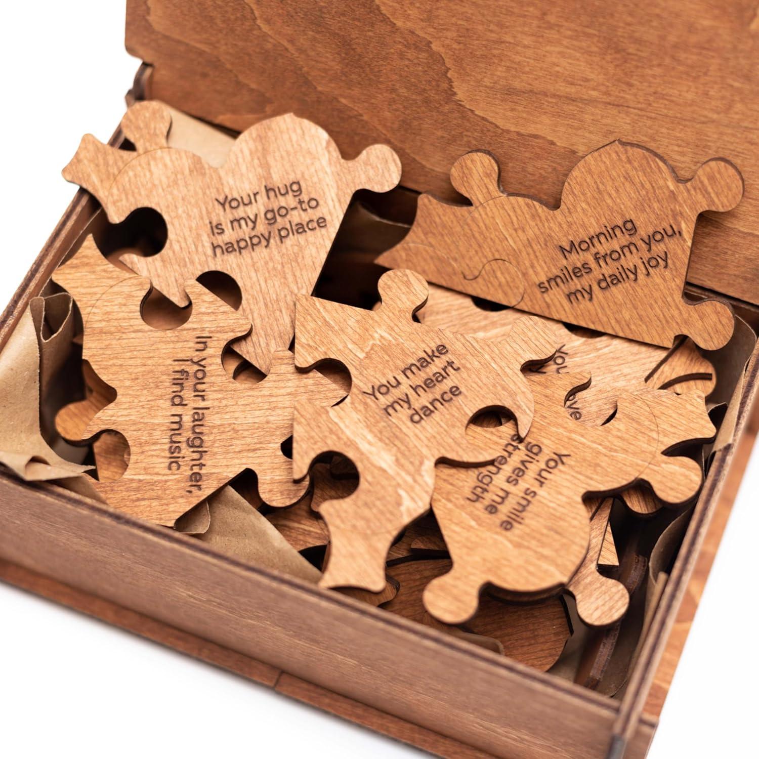 image:imageReasons Why I Love You Personalized Wooden Heart Puzzle in Wood Box Custom Sentimental Valentines Day Gifts For Him and Her Wedding Keepsake Gift Box Mini 16 pcs PecanPecan