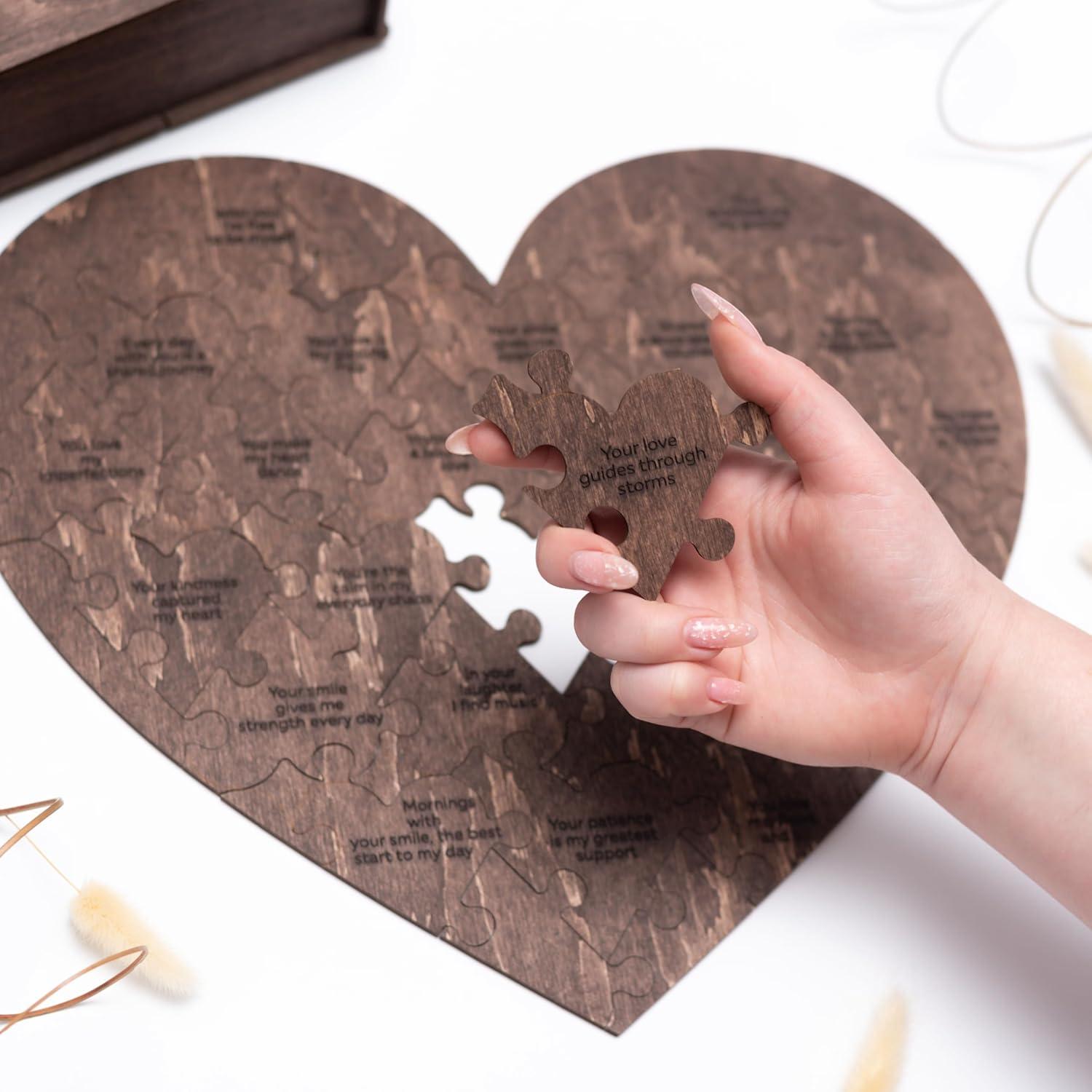 image:imageReasons Why I Love You Personalized Wooden Heart Puzzle in Wood Box Custom Sentimental Valentines Day Gifts For Him and Her Wedding Keepsake Gift Box Mini 16 pcs PecanDark Walnut
