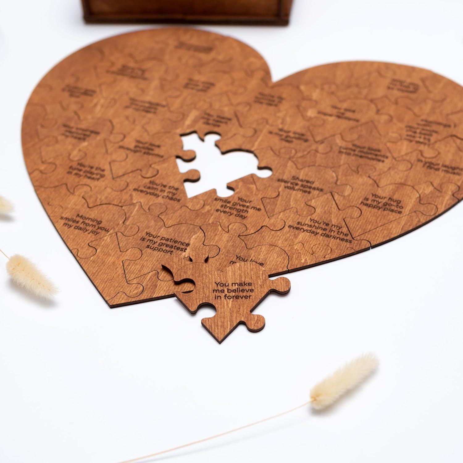 image:imageReasons Why I Love You Personalized Wooden Heart Puzzle in Wood Box Custom Sentimental Valentines Day Gifts For Him and Her Wedding Keepsake Gift Box Mini 16 pcs PecanPecan