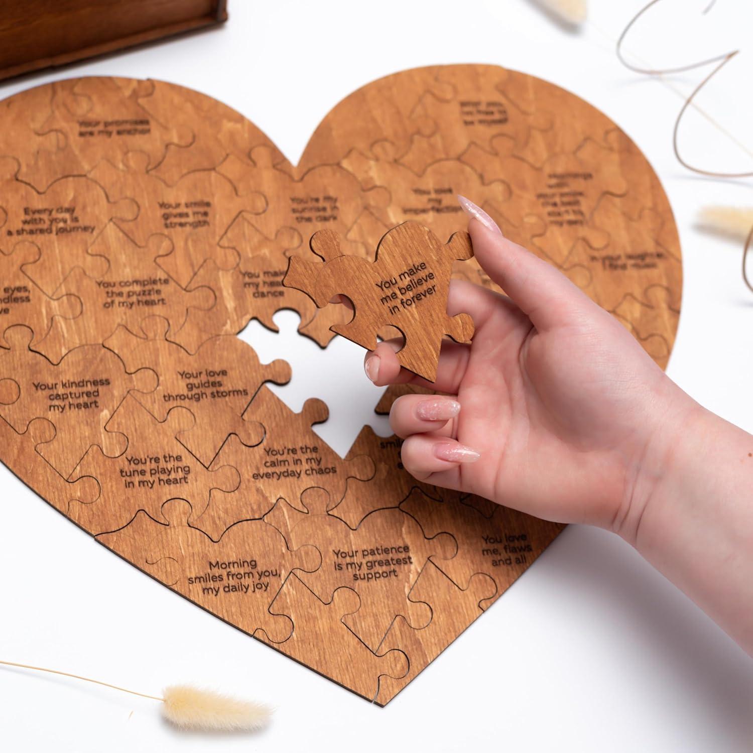 image:imageReasons Why I Love You Personalized Wooden Heart Puzzle in Wood Box Custom Sentimental Valentines Day Gifts For Him and Her Wedding Keepsake Gift Box Mini 16 pcs PecanPecan