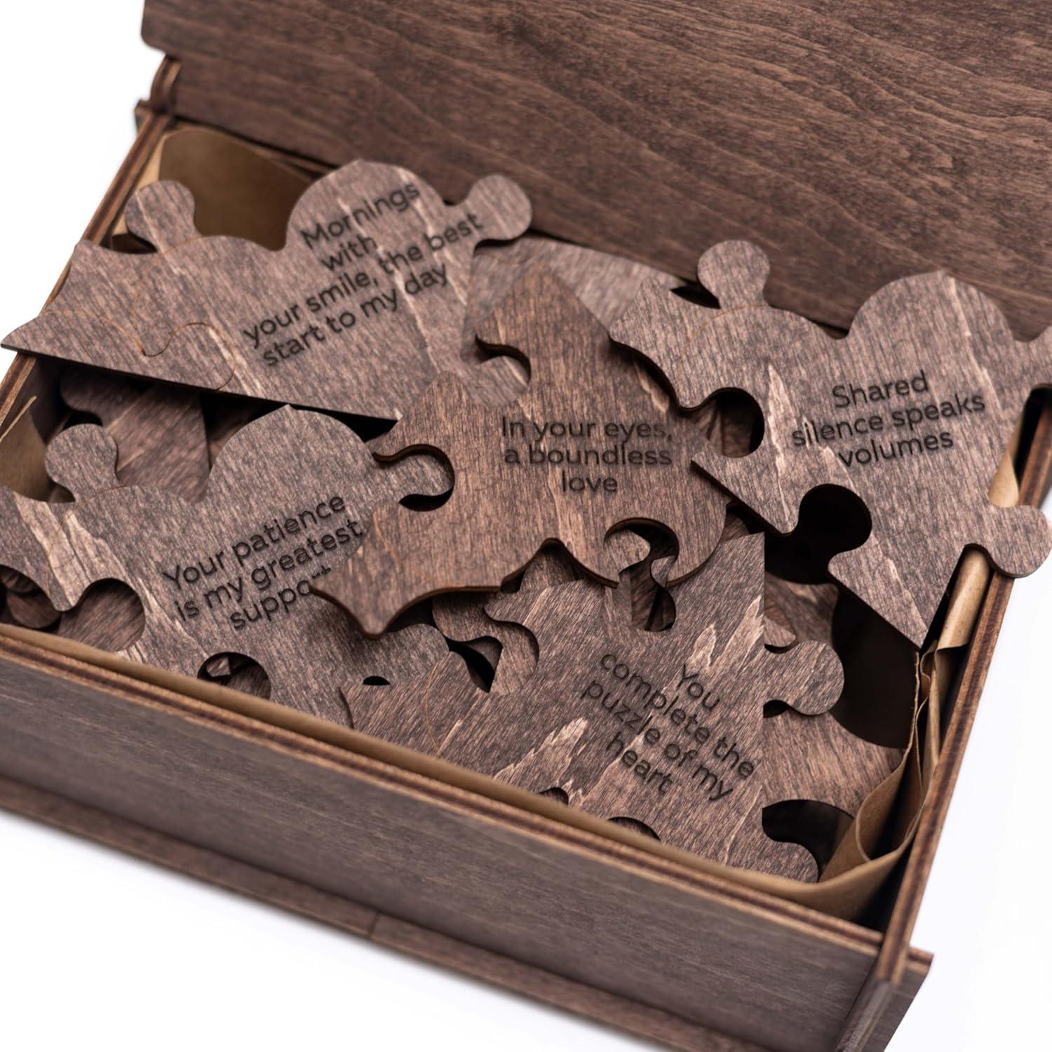 image:imageReasons Why I Love You Personalized Wooden Heart Puzzle in Wood Box Custom Sentimental Valentines Day Gifts For Him and Her Wedding Keepsake Gift Box Mini 16 pcs PecanDark Walnut