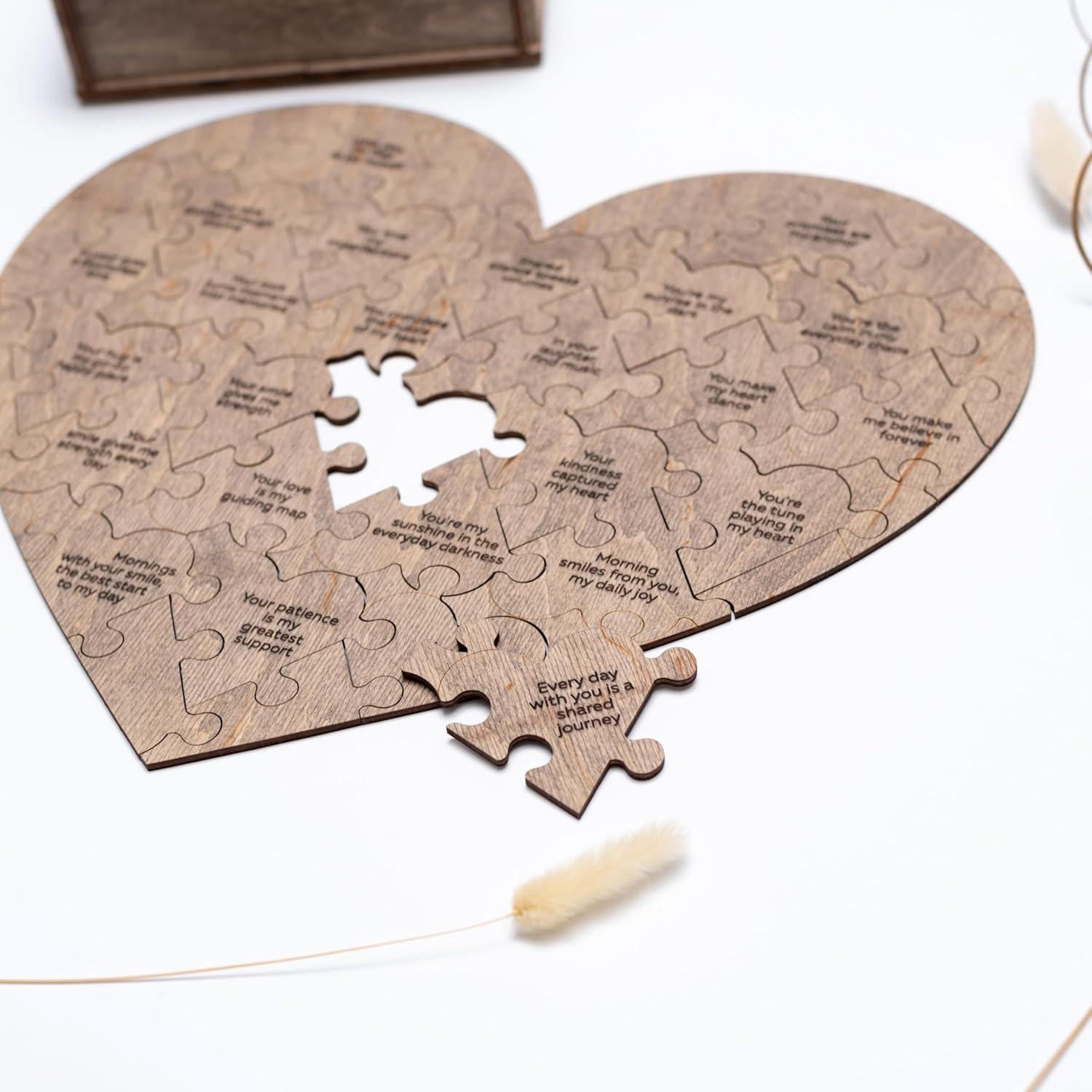 image:imageReasons Why I Love You Personalized Wooden Heart Puzzle in Wood Box Custom Sentimental Valentines Day Gifts For Him and Her Wedding Keepsake Gift Box Mini 16 pcs PecanTerra