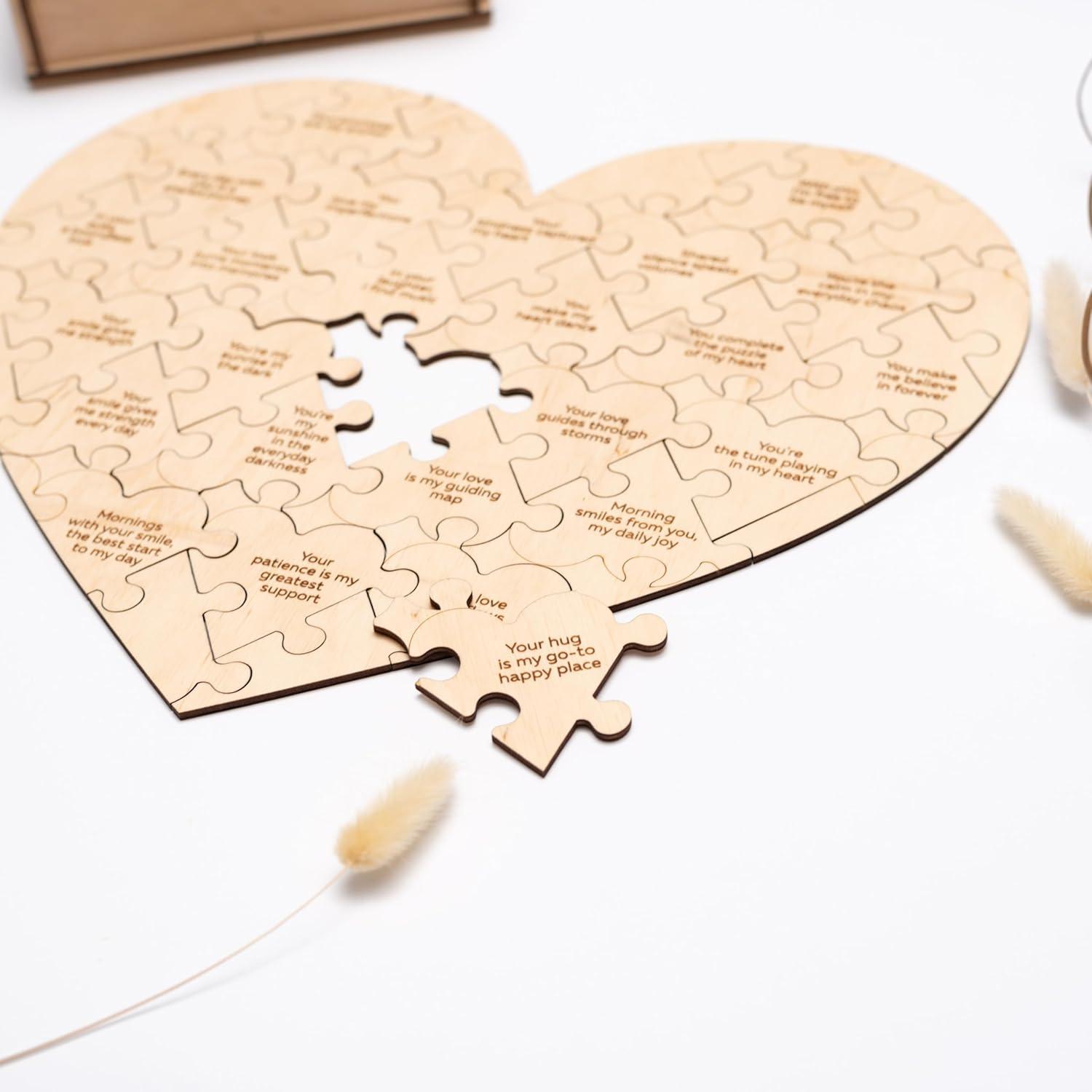 image:imageReasons Why I Love You Personalized Wooden Heart Puzzle in Wood Box Custom Sentimental Valentines Day Gifts For Him and Her Wedding Keepsake Gift Box Mini 16 pcs PecanLight