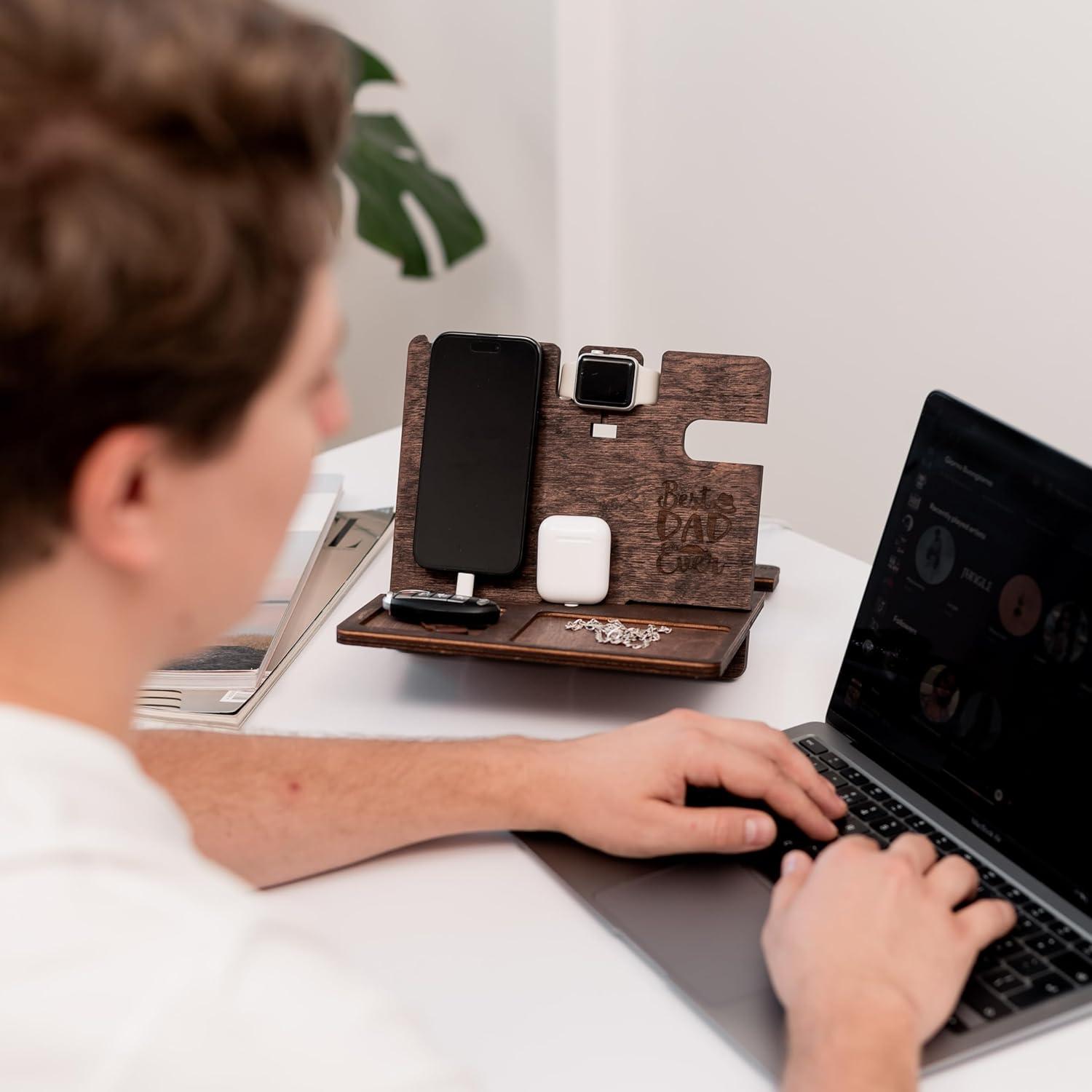 image:imageWood Phone Docking Station Wooden Charging Station Nightstand Organizer Bedside Phone Charger Station Watch Stand for Men Iphone Docking Station Idea for Anniversary Gifts Design 2Design 3
