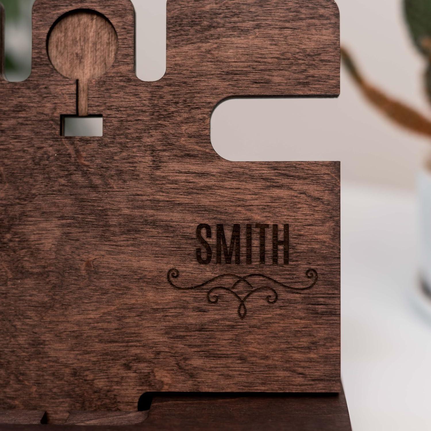 image:imageWood Phone Docking Station Wooden Charging Station Nightstand Organizer Bedside Phone Charger Station Watch Stand for Men Iphone Docking Station Idea for Anniversary Gifts Design 2Design 1