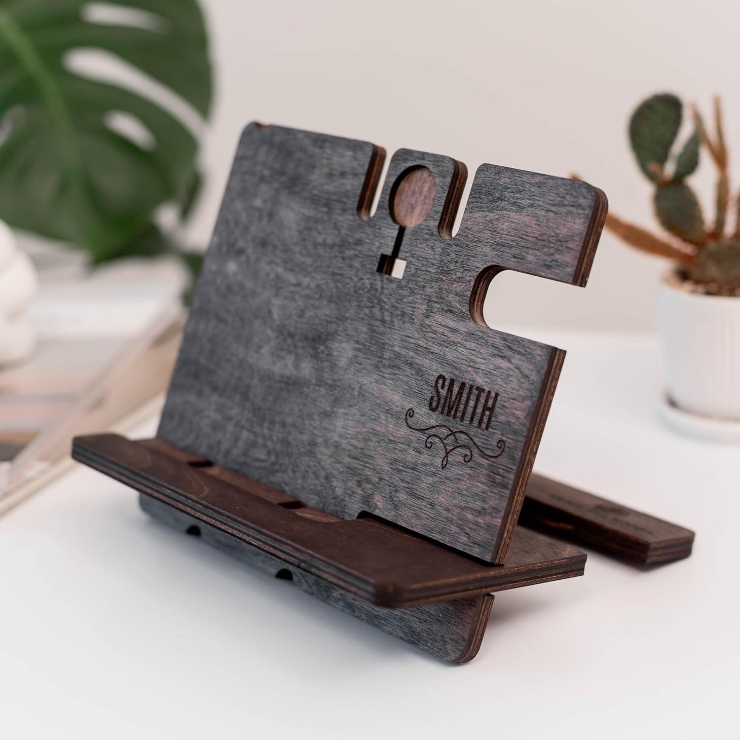 image:imageWood Phone Docking Station Wooden Charging Station Nightstand Organizer Bedside Phone Charger Station Watch Stand for Men Iphone Docking Station Idea for Anniversary Gifts Design 2Design 1