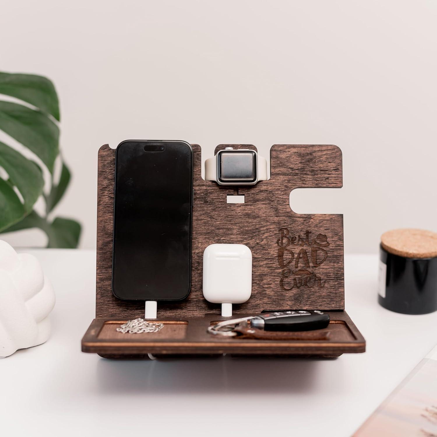 image:imageWood Phone Docking Station Wooden Charging Station Nightstand Organizer Bedside Phone Charger Station Watch Stand for Men Iphone Docking Station Idea for Anniversary Gifts Design 2Design 3