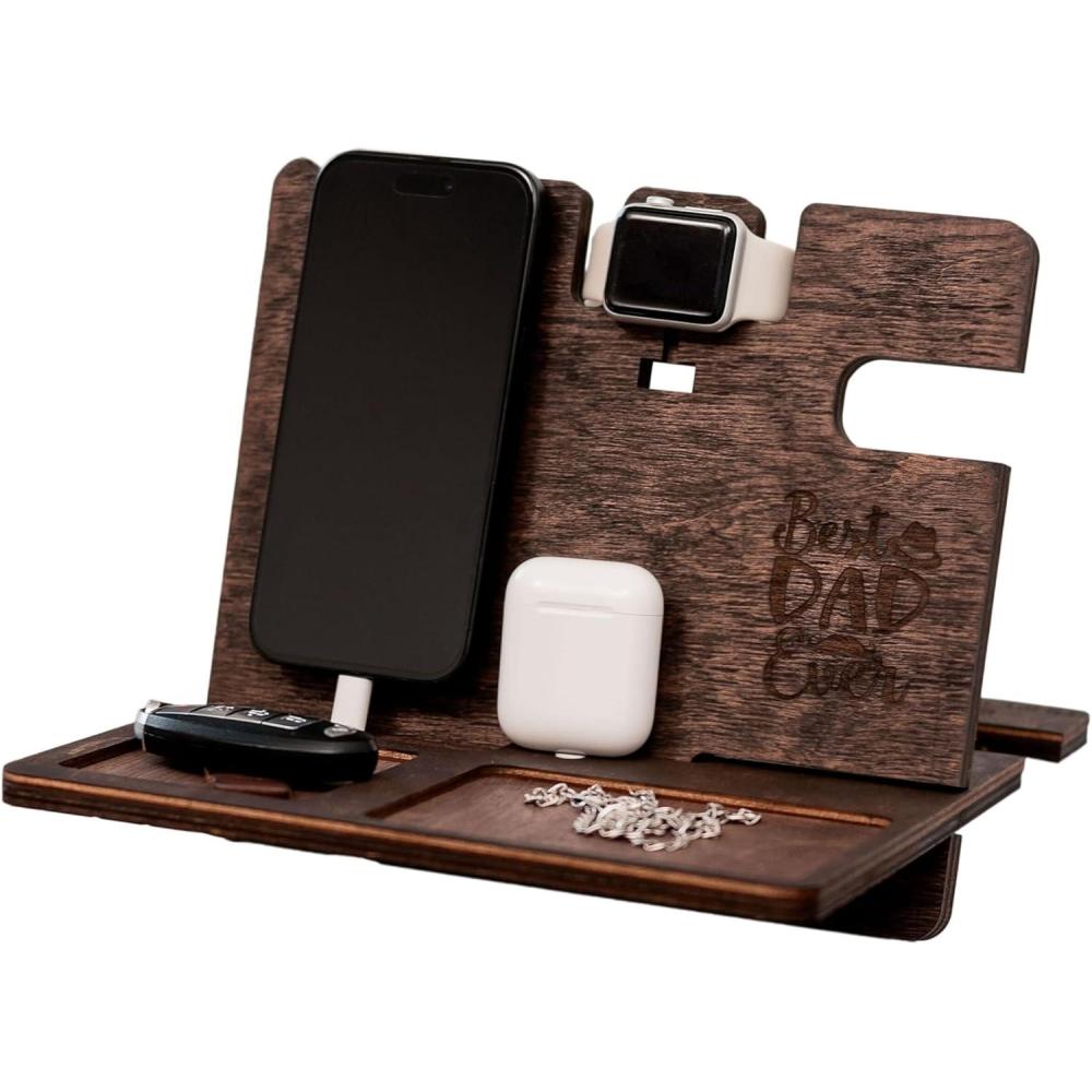 image:imageWood Phone Docking Station Wooden Charging Station Nightstand Organizer Bedside Phone Charger Station Watch Stand for Men Iphone Docking Station Idea for Anniversary Gifts Design 2Design 3