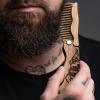 Beard Comb for Men Pocket Folding Combs for Mustache & Hair Travel Natural Wooden Comb with Real Man Engraving – Perfect for Use w/Beard Balm Oil (Wavy Half Skull) (Model WV)(Model WV)