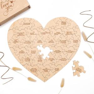 Reasons Why I Love You – Personalized Wooden Heart Puzzle in Wood Box – Custom Sentimental Valentines Day Gifts For Him and Her – Wedding Keepsake Gift Box (Mini – 16 pcs, Pecan)(Light)