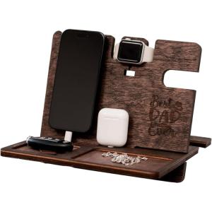 Wood Phone Docking Station – Wooden Charging Station Nightstand Organizer Bedside Phone Charger Station – Watch Stand for Men Iphone Docking Station – Idea for Anniversary Gifts (Design 2)(Design 3)