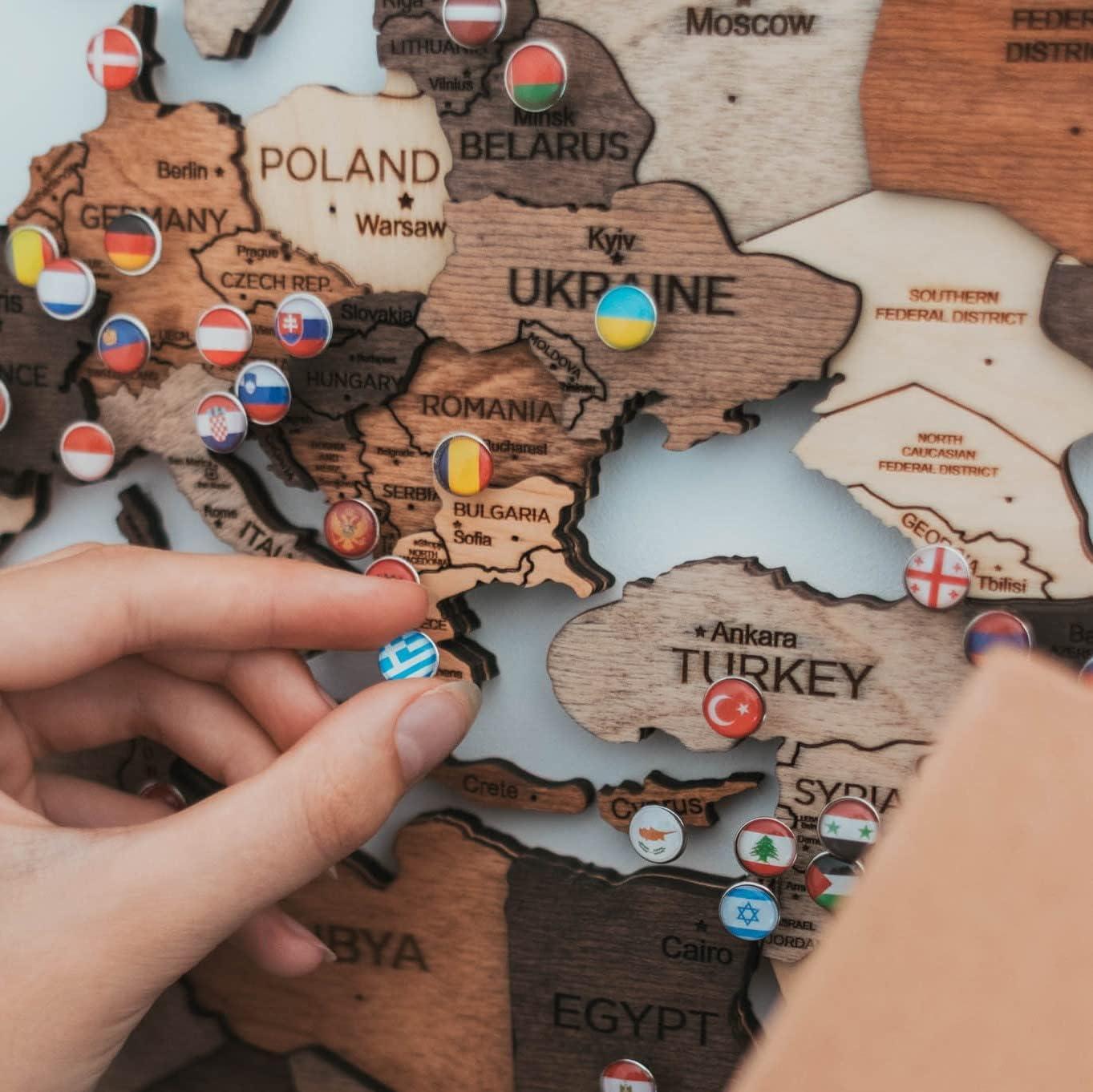 image:imageENJOY THE WOOD Push Pins For Wood World Map Country Flags Addons for World Map Travel Office School Pins Board Pins Gift Traveler Canvas Pins 3D Wood World Map