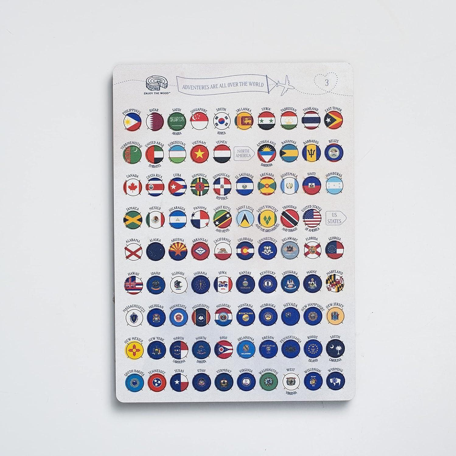 image:imageENJOY THE WOOD Wooden Flags Pins for Map Push Pins Travel Office School Pins Board Pins Gift Traveler Canvas Pins 3D Wood World Map