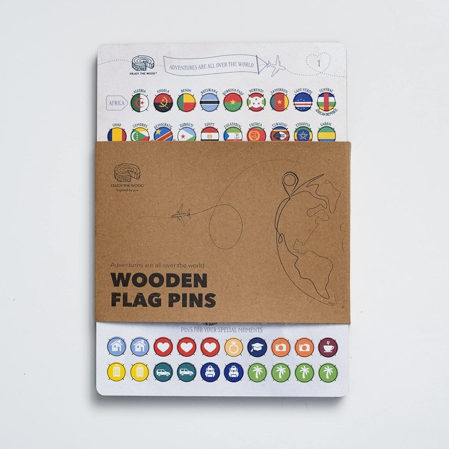 image:imageENJOY THE WOOD Wooden Flags Pins for Map Push Pins Travel Office School Pins Board Pins Gift Traveler Canvas Pins 3D Wood World Map
