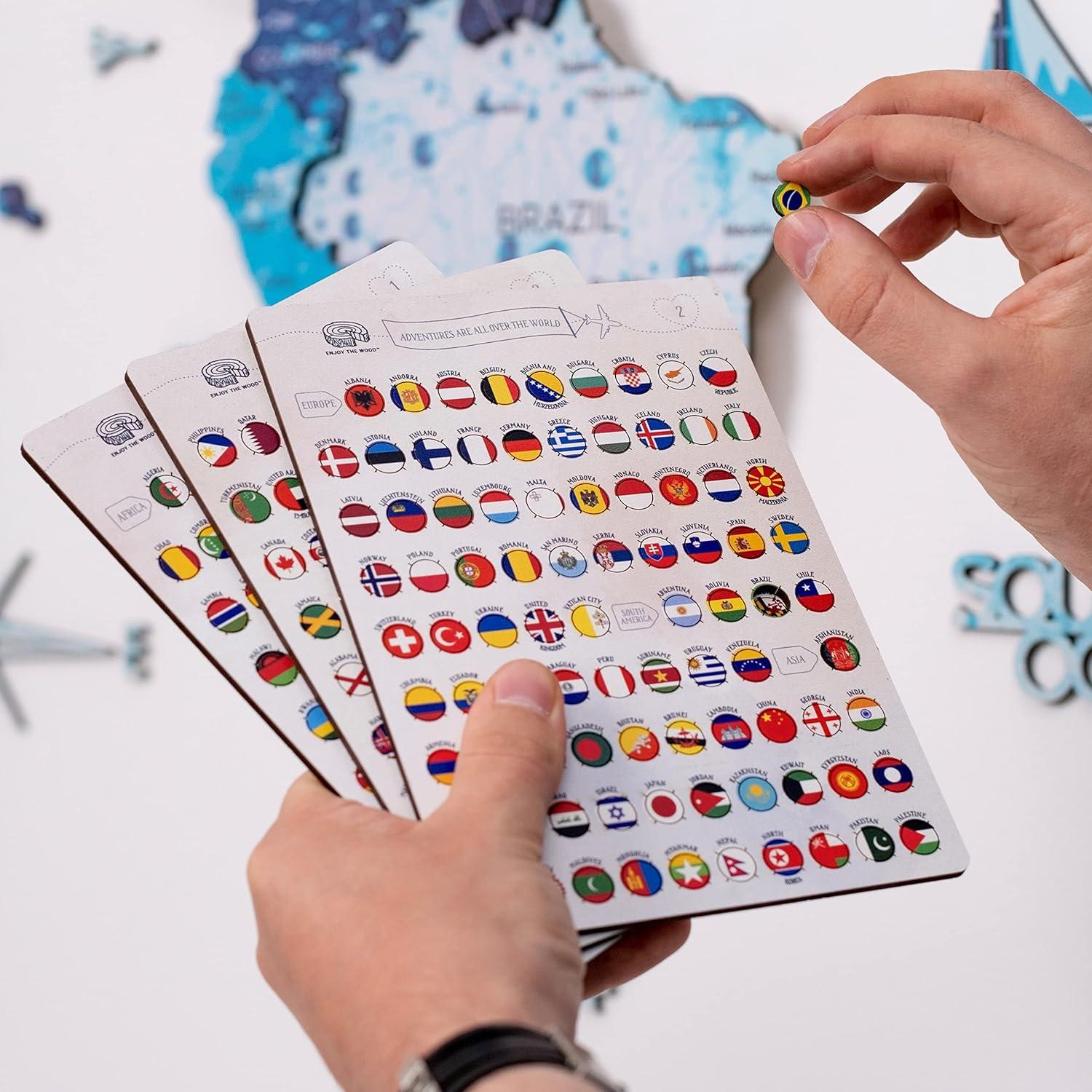 image:imageENJOY THE WOOD Wooden Flags Pins for Map Push Pins Travel Office School Pins Board Pins Gift Traveler Canvas Pins 3D Wood World Map