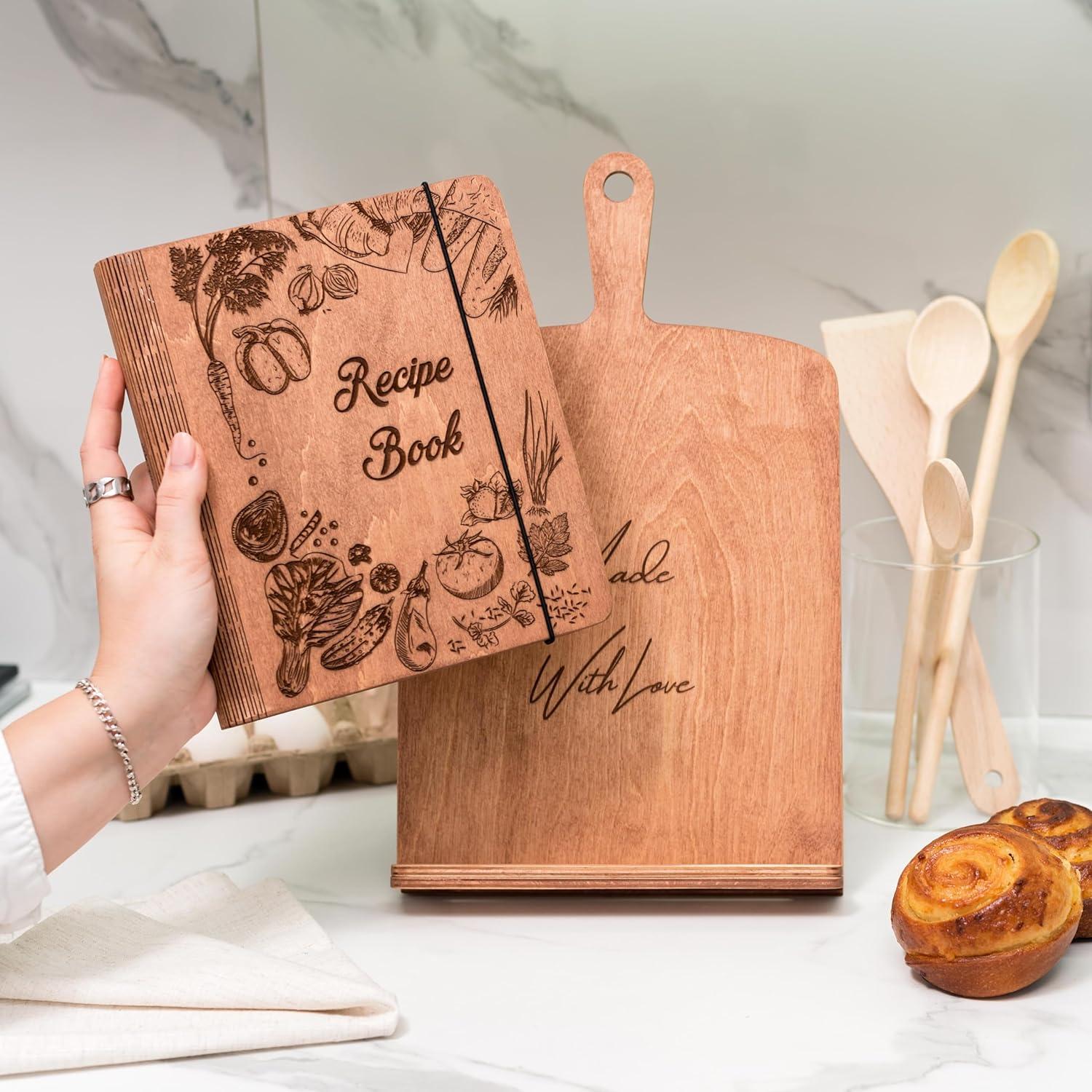 image:imageEnjoy The Wood Cookbook Stand for Kitchen Counter Personalized Wooden Recipe Book Holder Custom Mothers Day Gifts Birthday Christmas Gift for Her or Him Additions for Recipe Book