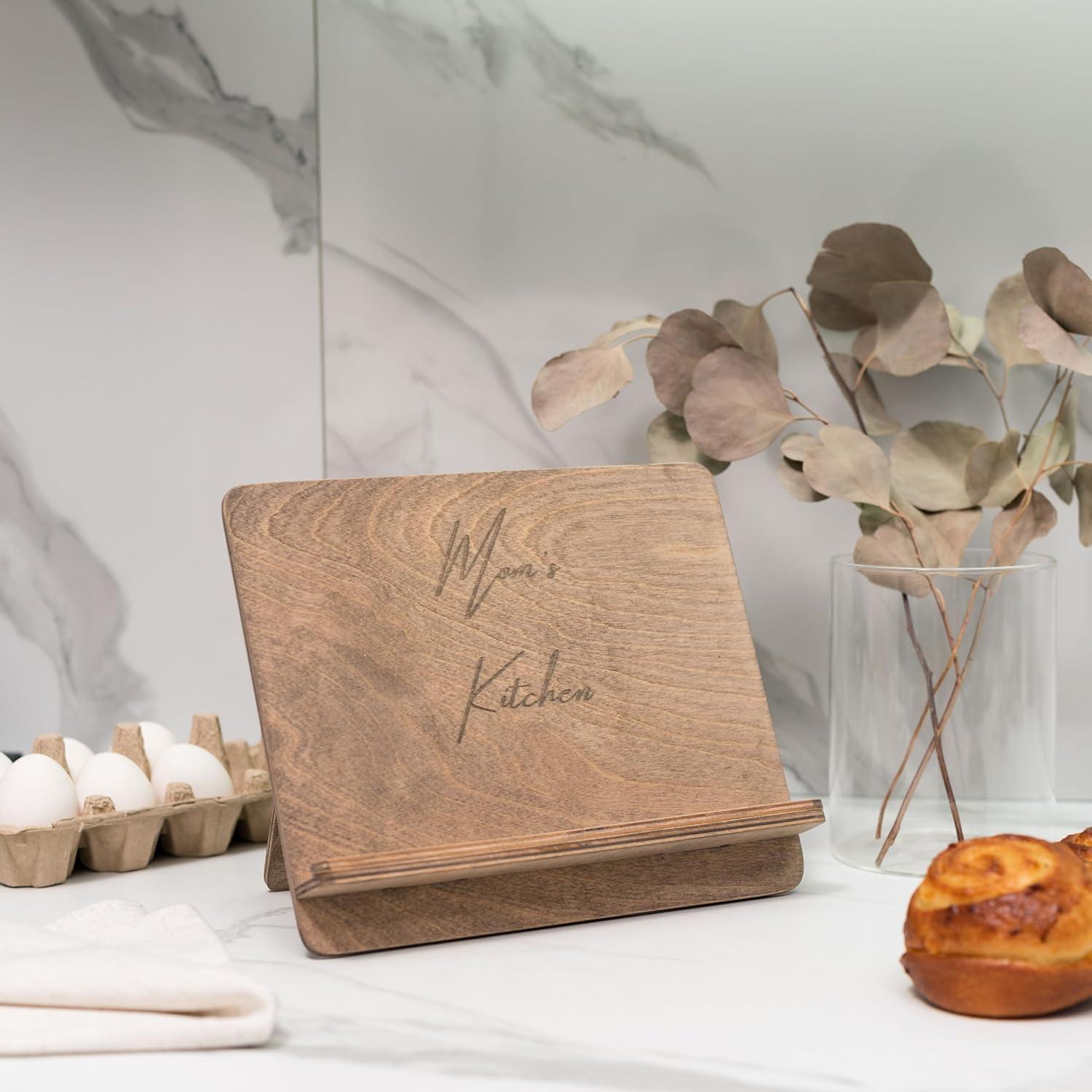 image:imageEnjoy The Wood Cookbook Stand for Kitchen Counter Personalized Wooden Recipe Book Holder Custom Mothers Day Gifts Birthday Christmas Gift for Her or Him Additions for Recipe Book