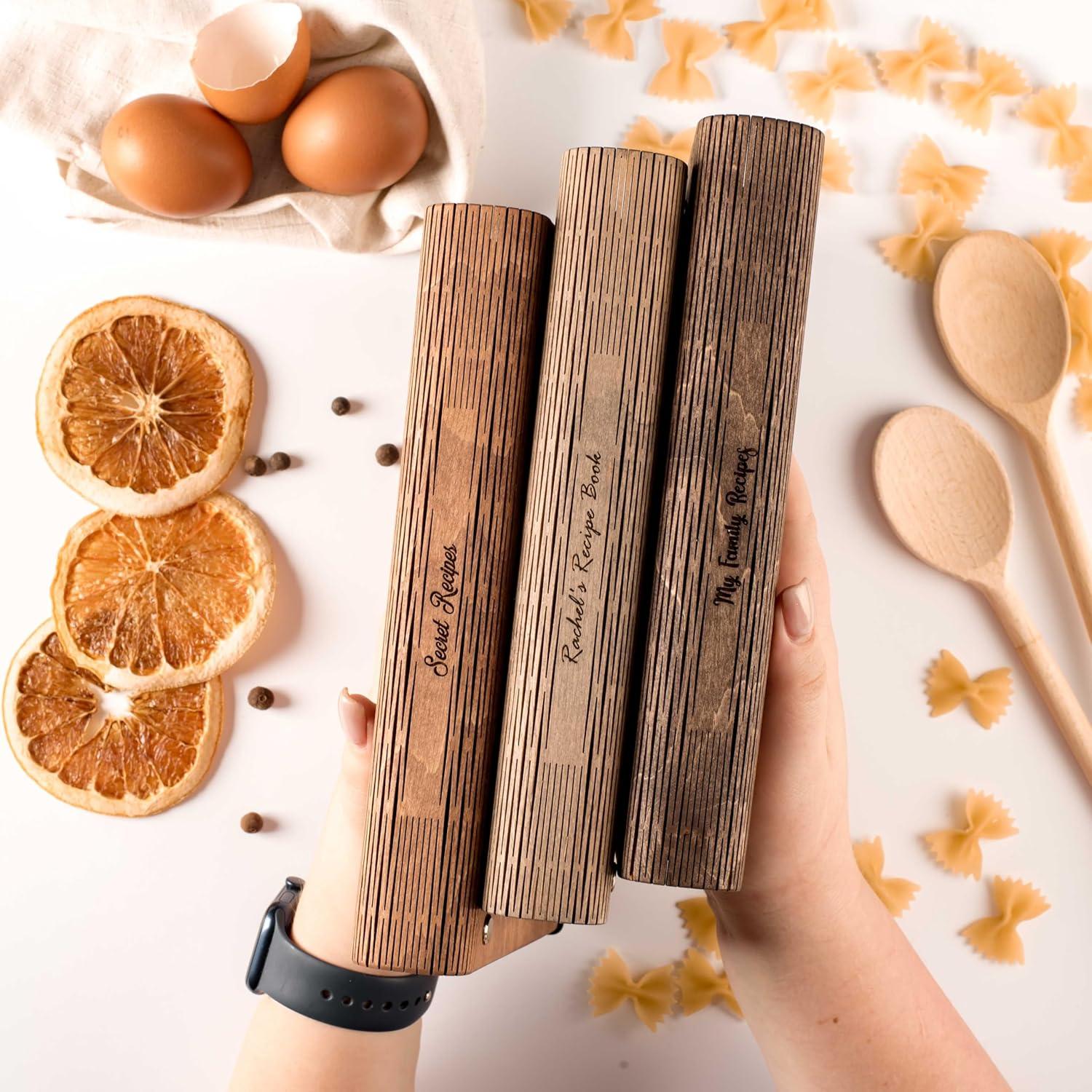 image:imageEnjoy The Wood Customizable Recipe Binder Personalized Wooden Recipe Book Organizer Blank Cookbook to Write in Your Own Recipes Make Your Own Cookbook Cooking Binder FruitsBakery