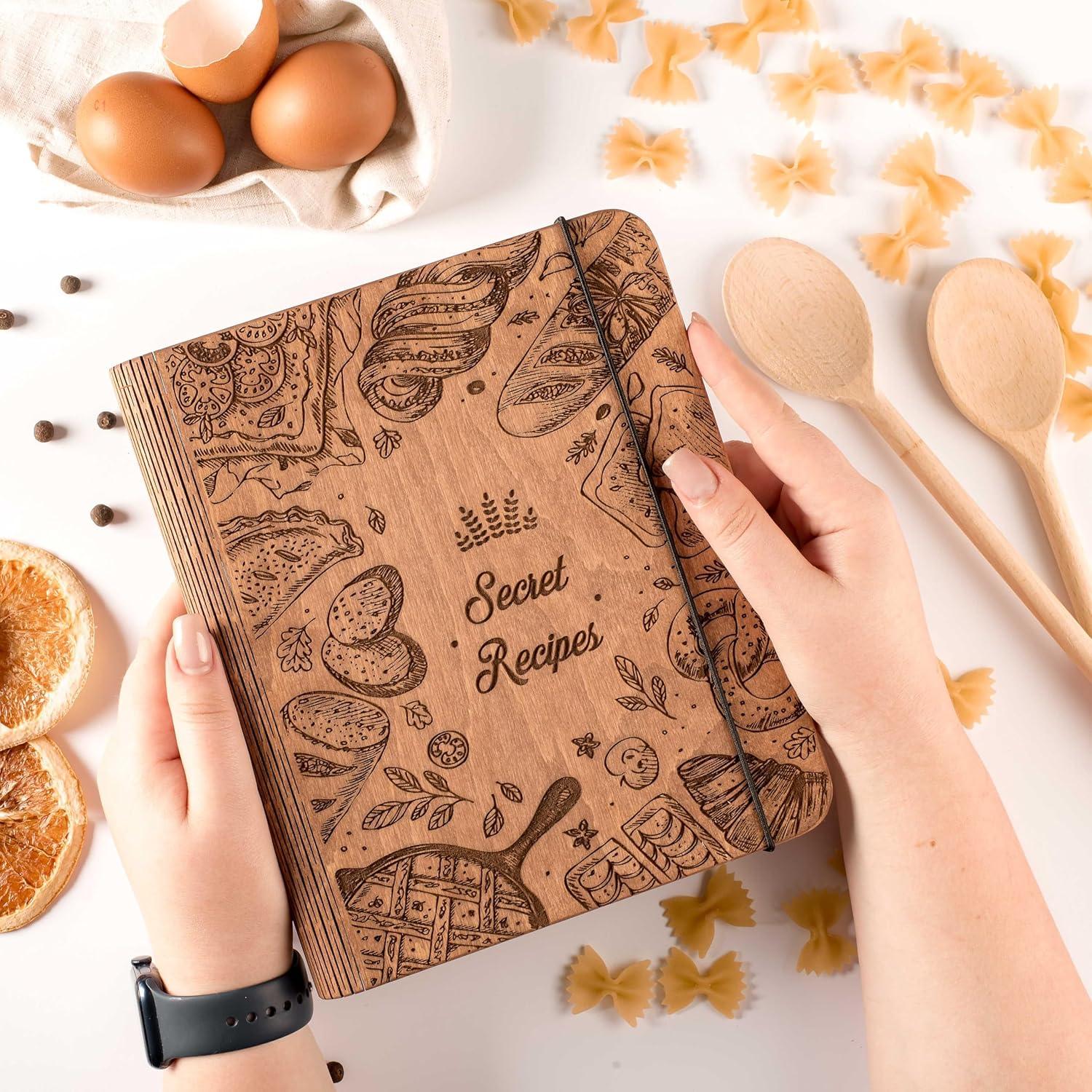 image:imageEnjoy The Wood Customizable Recipe Binder Personalized Wooden Recipe Book Organizer Blank Cookbook to Write in Your Own Recipes Make Your Own Cookbook Cooking Binder FruitsBakery