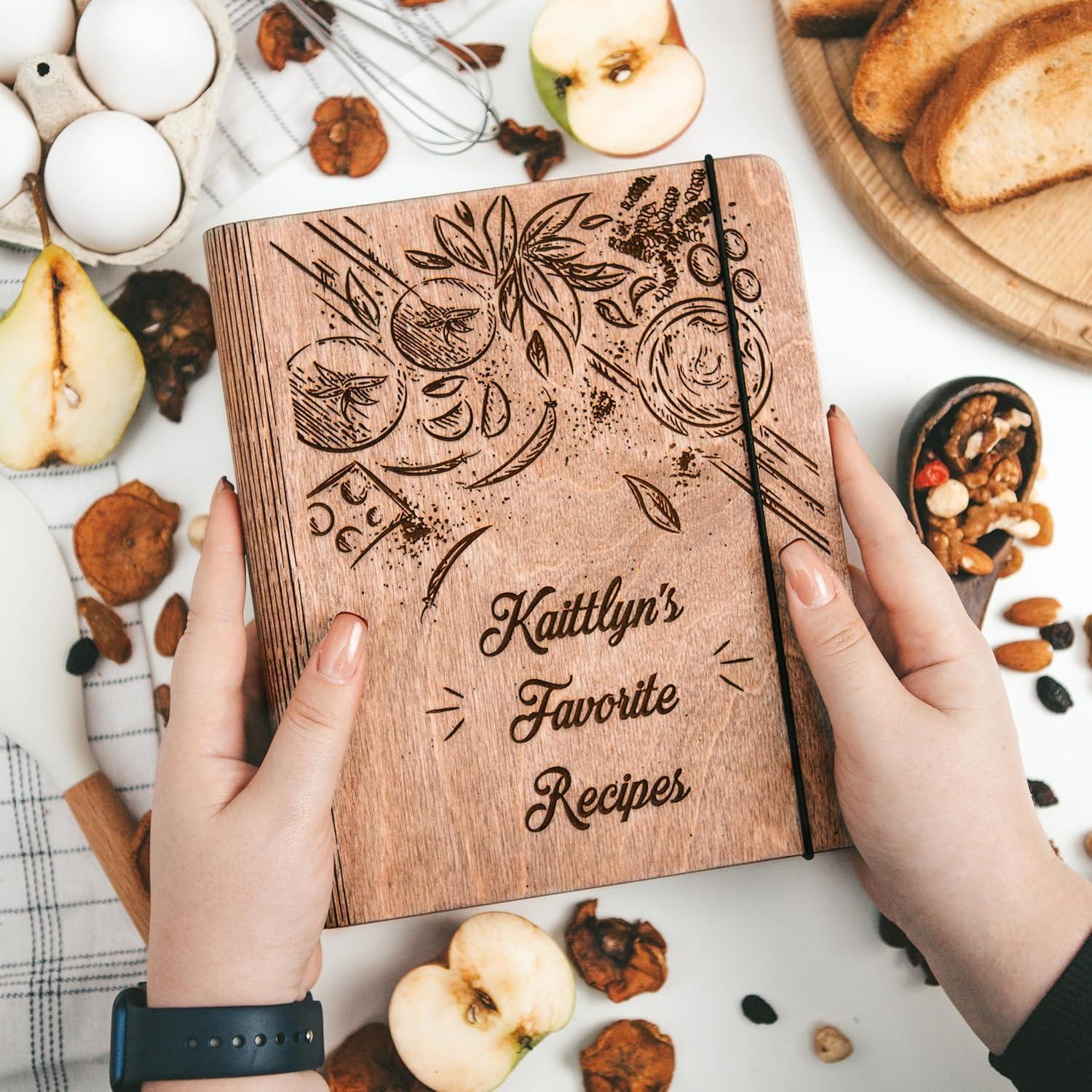 image:imageEnjoy The Wood Customizable Recipe Binder Personalized Wooden Recipe Book Organizer Blank Cookbook to Write in Your Own Recipes Make Your Own Cookbook Cooking Binder FruitsTomatoes