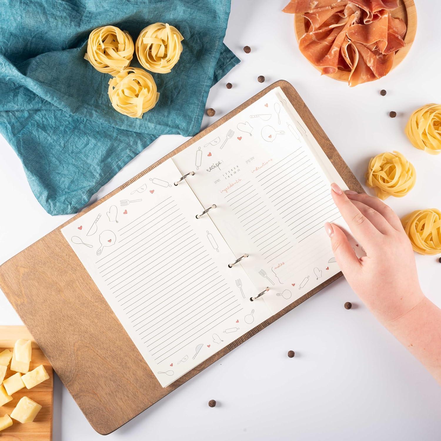 image:imageEnjoy The Wood Customizable Recipe Binder Personalized Wooden Recipe Book Organizer Blank Cookbook to Write in Your Own Recipes Make Your Own Cookbook Cooking Binder FruitsBakery