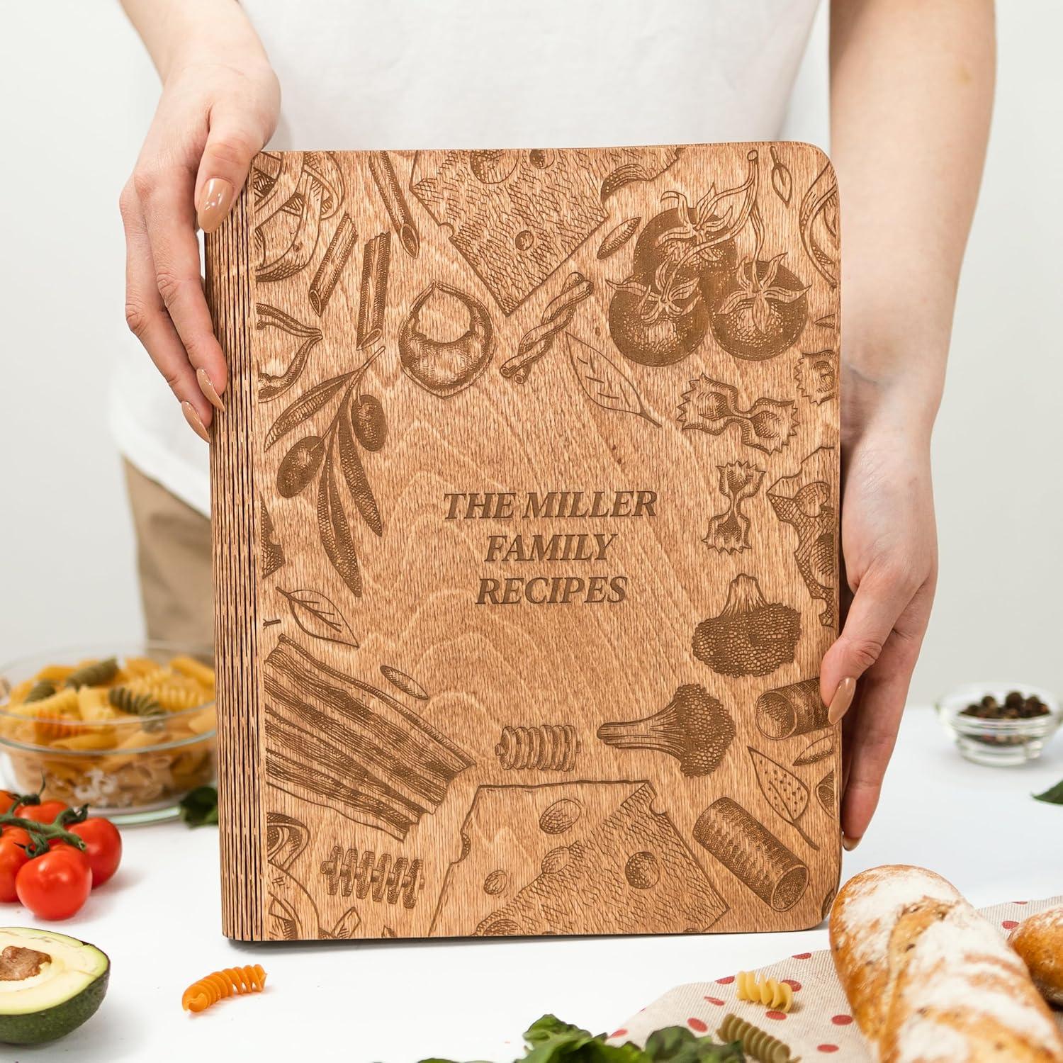 image:imageEnjoy The Wood Customizable Recipe Binder Personalized Wooden Recipe Book Organizer Blank Cookbook to Write in Your Own Recipes Make Your Own Cookbook Cooking Binder FruitsTuscan