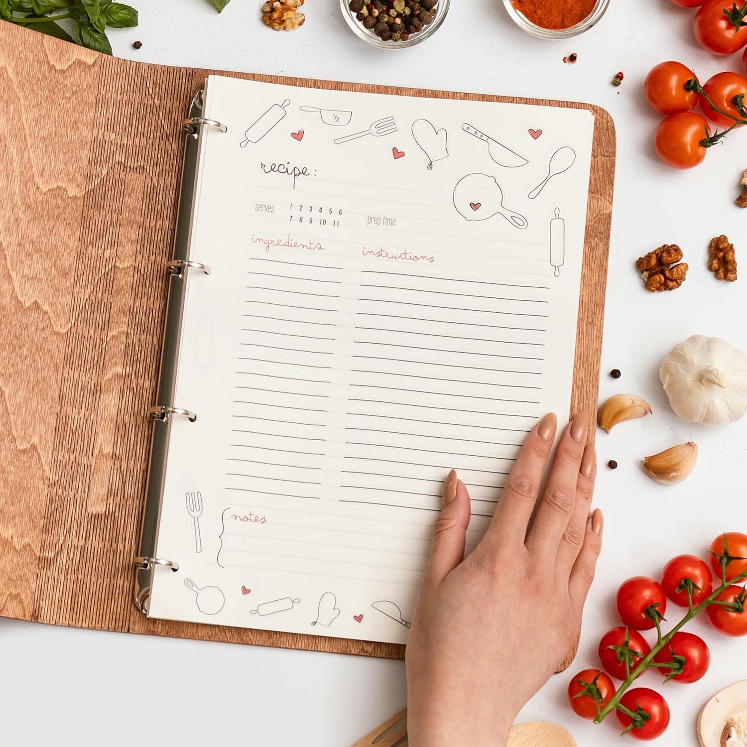 image:imageEnjoy The Wood Customizable Recipe Binder Personalized Wooden Recipe Book Organizer Blank Cookbook to Write in Your Own Recipes Make Your Own Cookbook Cooking Binder FruitsTuscan