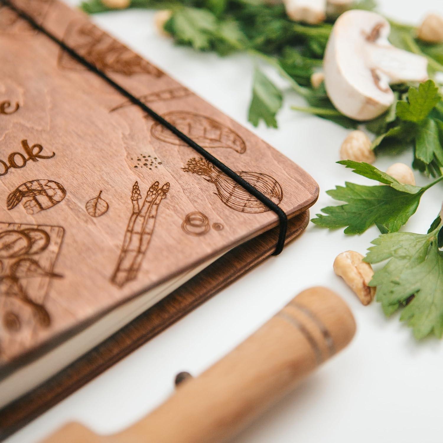 image:imageEnjoy The Wood Wooden Blank Recipe Book Binder Personalized Recipe Notebook Family Cookbook Journal Custom Sketchbook To Write In Organizer Medium A5 GrillSmall A6