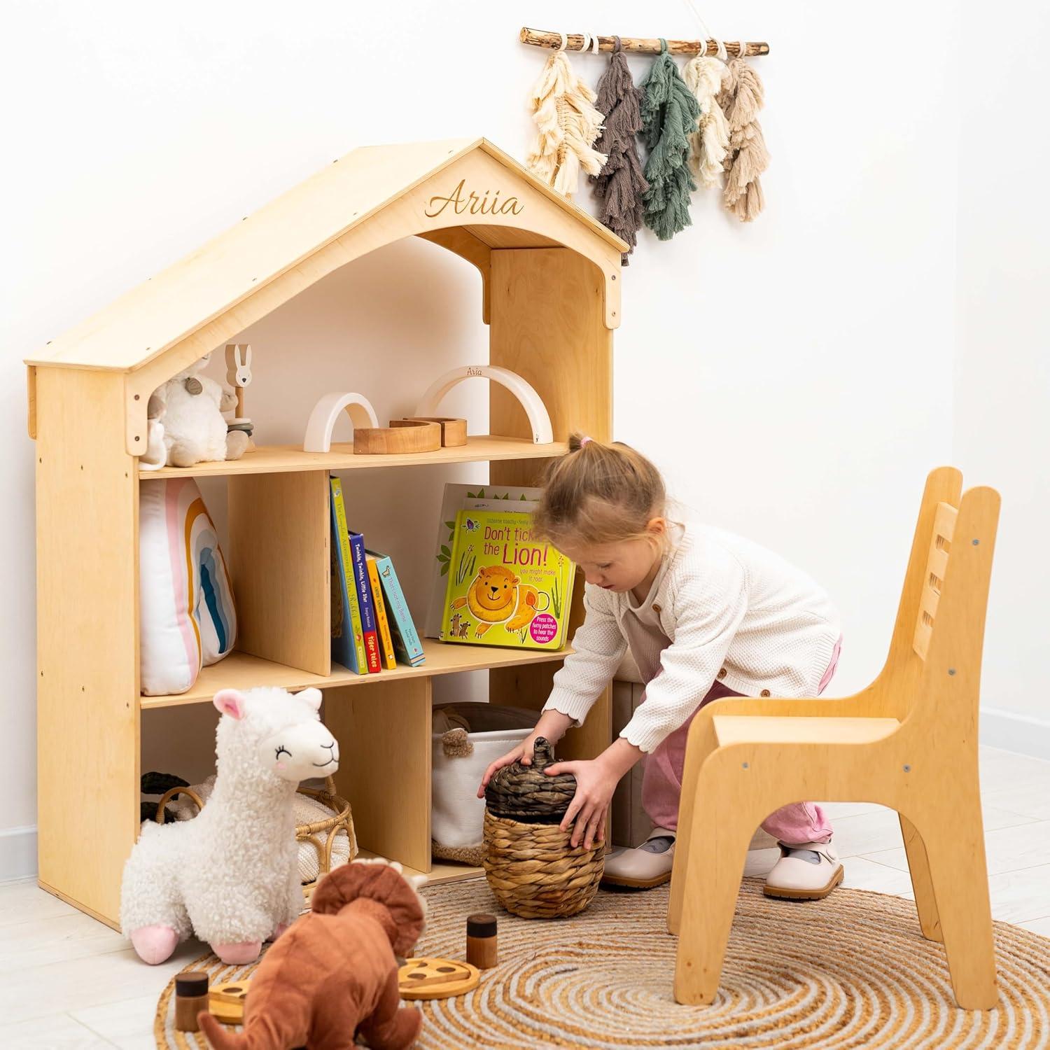 image:imageEnjoy The Wood Wooden Dollhouse Childrens Bookcase Storage Organizer House Bookshelf for Kids Baby Toy Shelf Book Case for Boys and Girls Children Bedroom Furniture NaturalNatural