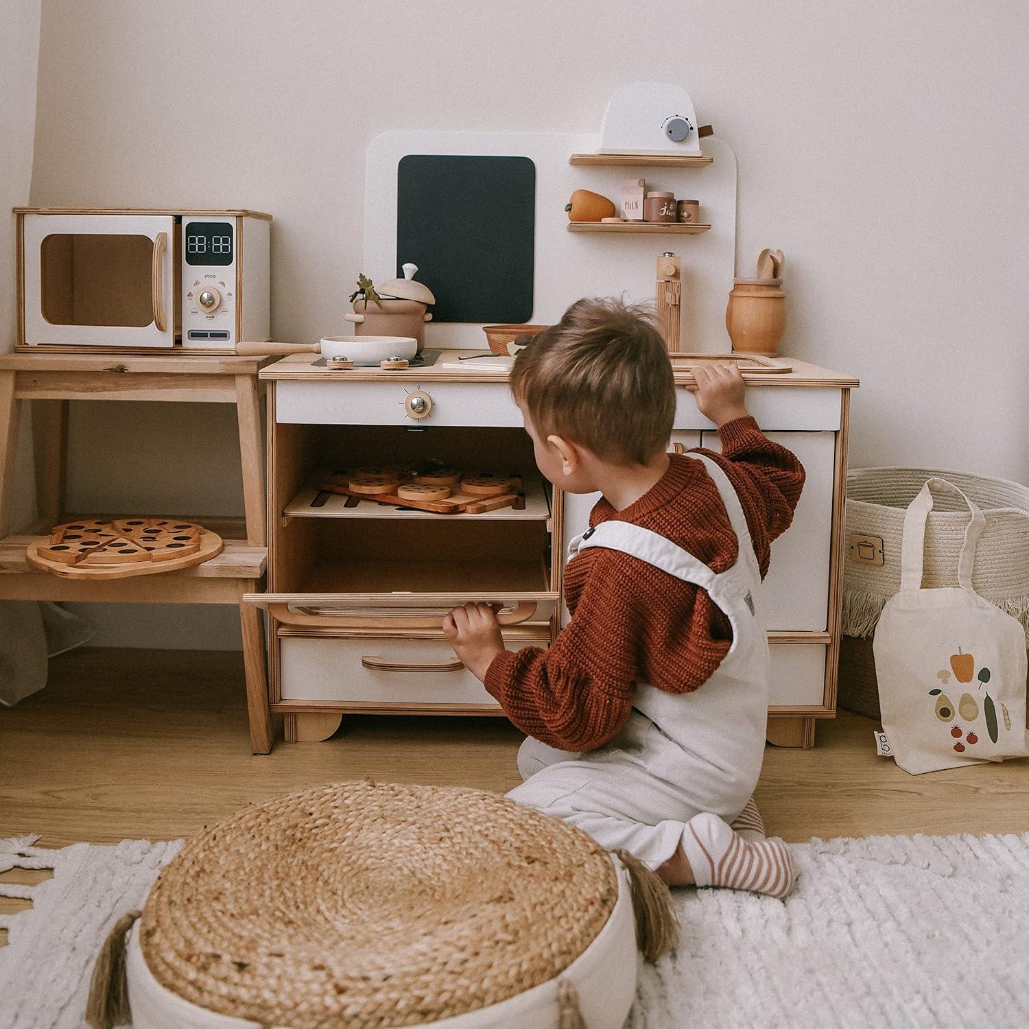 image:imageKids Pretend Play Kitchen Wooden Montessori Playroom Furniture Nursery Decor Birthday Gift for Toddler Girl Wood Natural Baby Neutral Room WhiteWhite