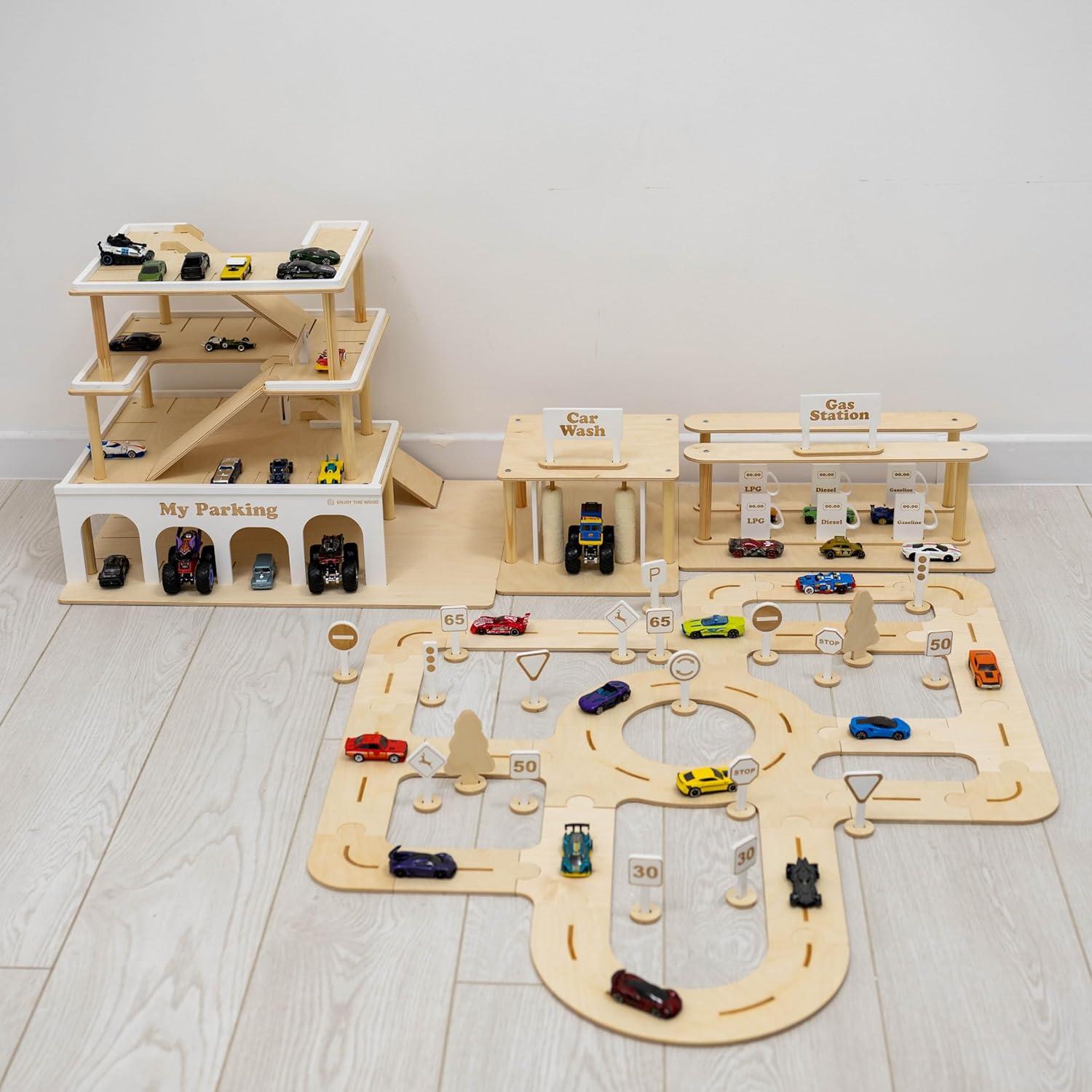 image:imageParking Garage for Toy Cars 20 Wooden Garage Toy Storage Organizer Big Toy Car Compatible 3Level Wooden Car Ramp Toy for Toddlers 14 Years Little People Garage Car Tower LightPink