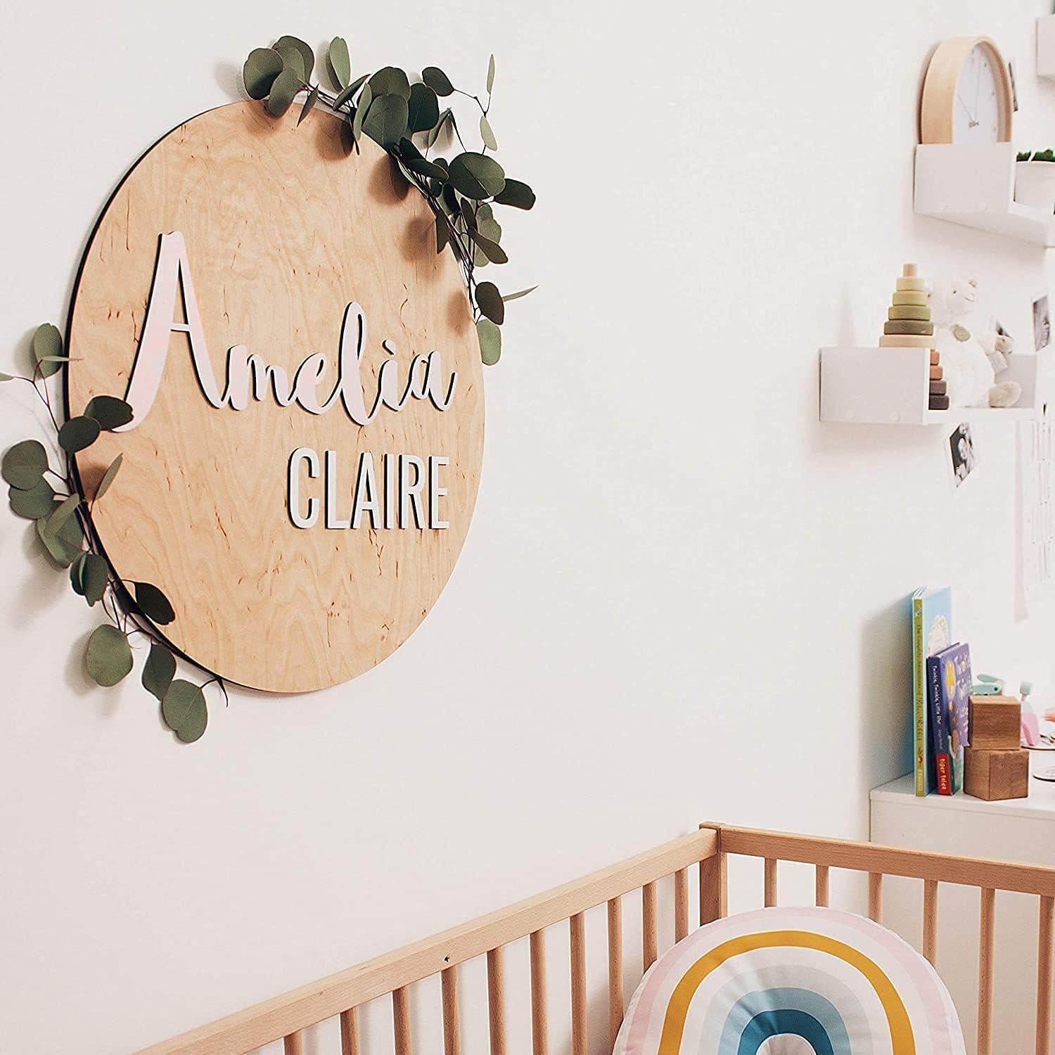 image:imageRound Wood Name Sign Nursery Decor Baby Personalized Name Plaque Rustic Decor Custom Name Sign Easter Baby Gift Nursery Wall Sign Simple name only Large 196 in