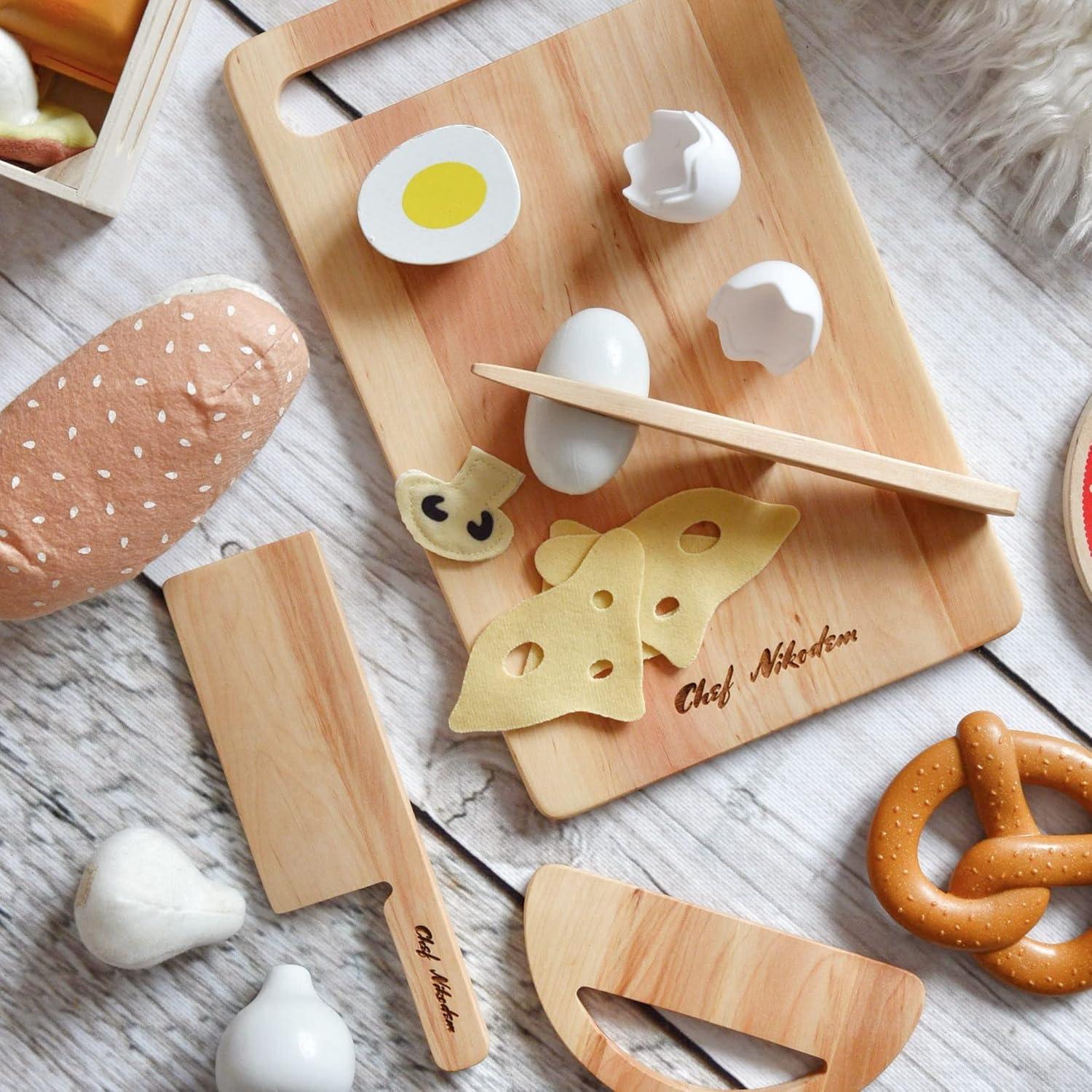 image:imageSafe Wooden Cutting Set for Kids Personalized Montessori Knife Cutting Board for Toddler Children Utensils Wooden Cutter Christmas Gift LightLight
