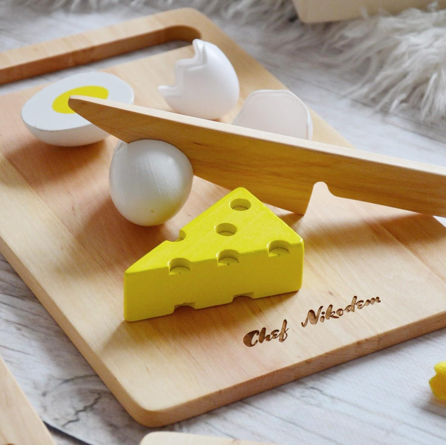 image:imageSafe Wooden Cutting Set for Kids Personalized Montessori Knife Cutting Board for Toddler Children Utensils Wooden Cutter Christmas Gift LightLight