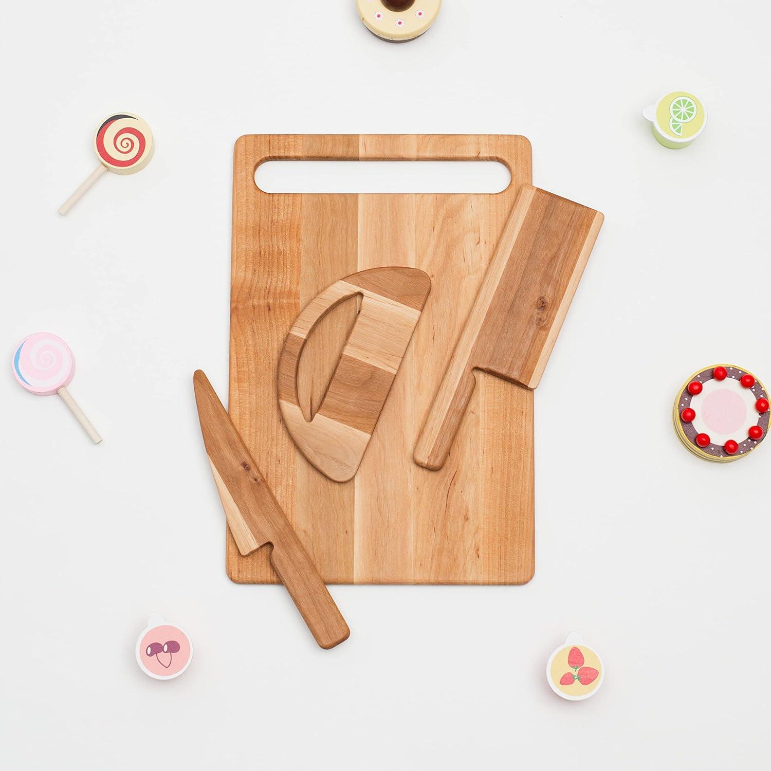 image:imageSafe Wooden Cutting Set for Kids Personalized Montessori Knife Cutting Board for Toddler Children Utensils Wooden Cutter Christmas Gift LightRed