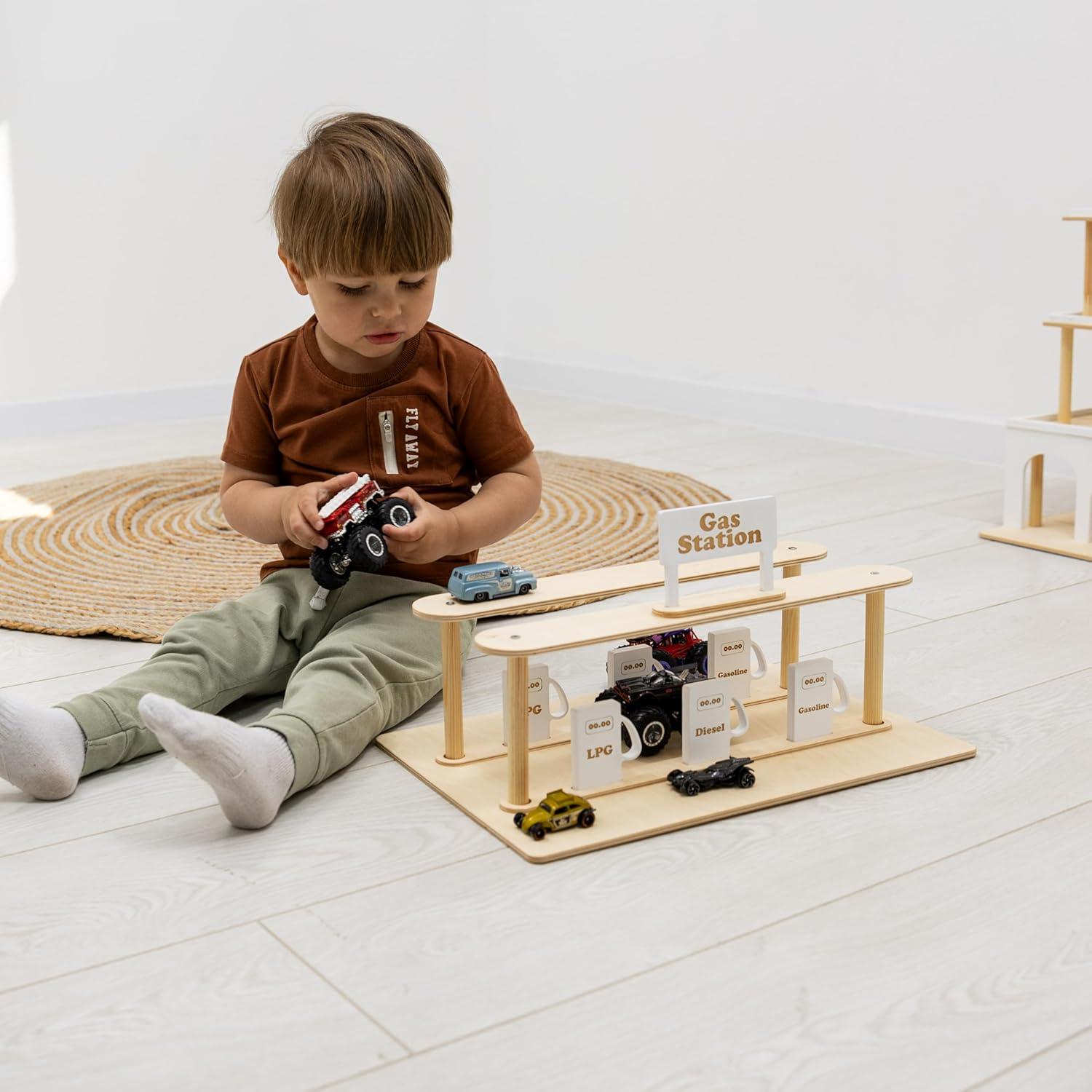 image:imageWooden Gas Station Toy for Toddlers Toy Gas Station Accessory for Toy Car Garage Toy Gas Pump for Kids Games With Little Tikes Car Addition for Toy Parking Garage by EnjoyTheWood LightGrey