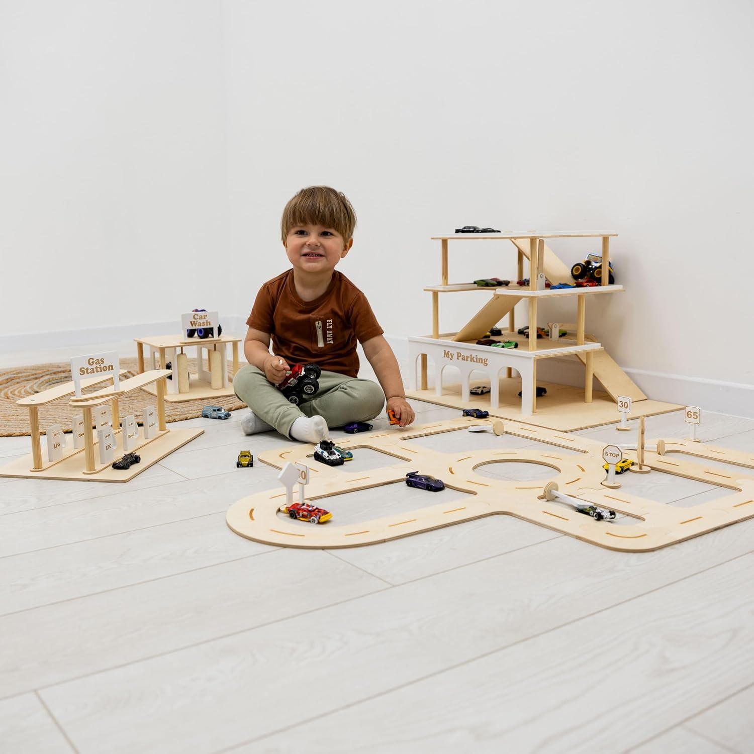 image:imageWooden Gas Station Toy for Toddlers Toy Gas Station Accessory for Toy Car Garage Toy Gas Pump for Kids Games With Little Tikes Car Addition for Toy Parking Garage by EnjoyTheWood LightWhite