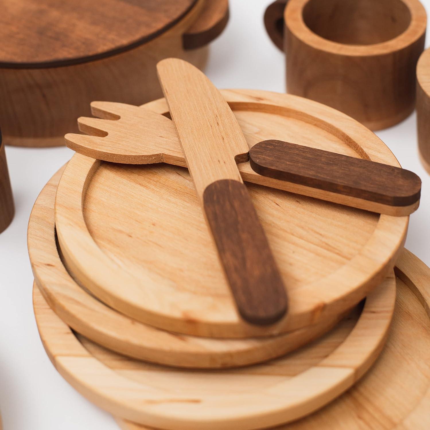 image:imageWooden Play Kitchen Dishes Montessori Tools Pretend Play Kitchen Dishes Set for Kids Toys Cutting Board Toddler Utensils Wooden Christmas Birthday Gift Dishes Set For 2Cutting Board Knives