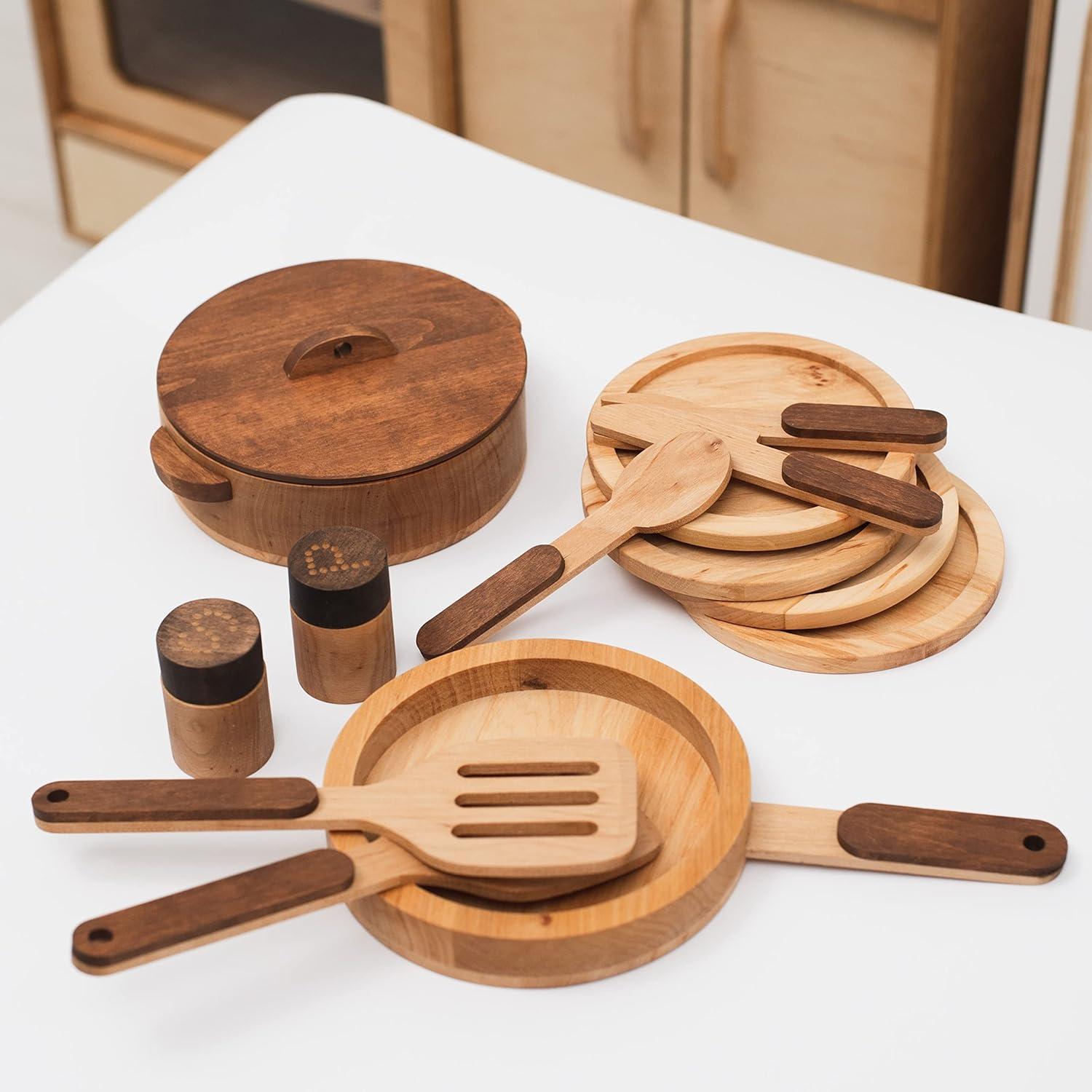 image:imageWooden Play Kitchen Dishes Montessori Tools Pretend Play Kitchen Dishes Set for Kids Toys Cutting Board Toddler Utensils Wooden Christmas Birthday Gift Dishes Set For 2Dishes Set For 4