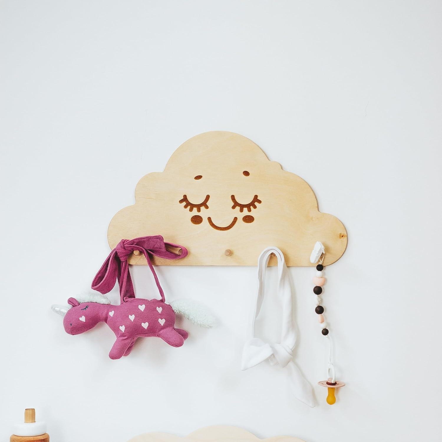 image:imageWooden Wall Hanger Nursery Wall Decor Stylish and Functional Wall Hooks for Clothes and Accessories Baby Room Art Toddler Birthday Gift Kids Playroom MountainsCloud