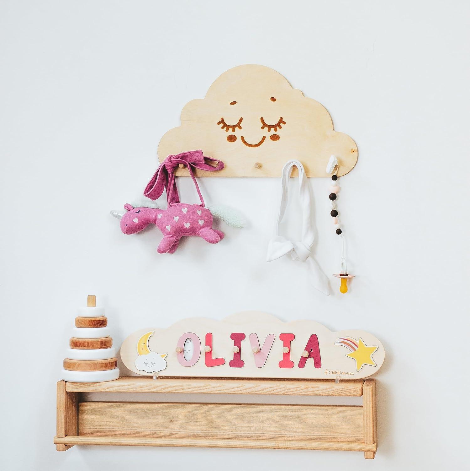 image:imageWooden Wall Hanger Nursery Wall Decor Stylish and Functional Wall Hooks for Clothes and Accessories Baby Room Art Toddler Birthday Gift Kids Playroom MountainsCloud
