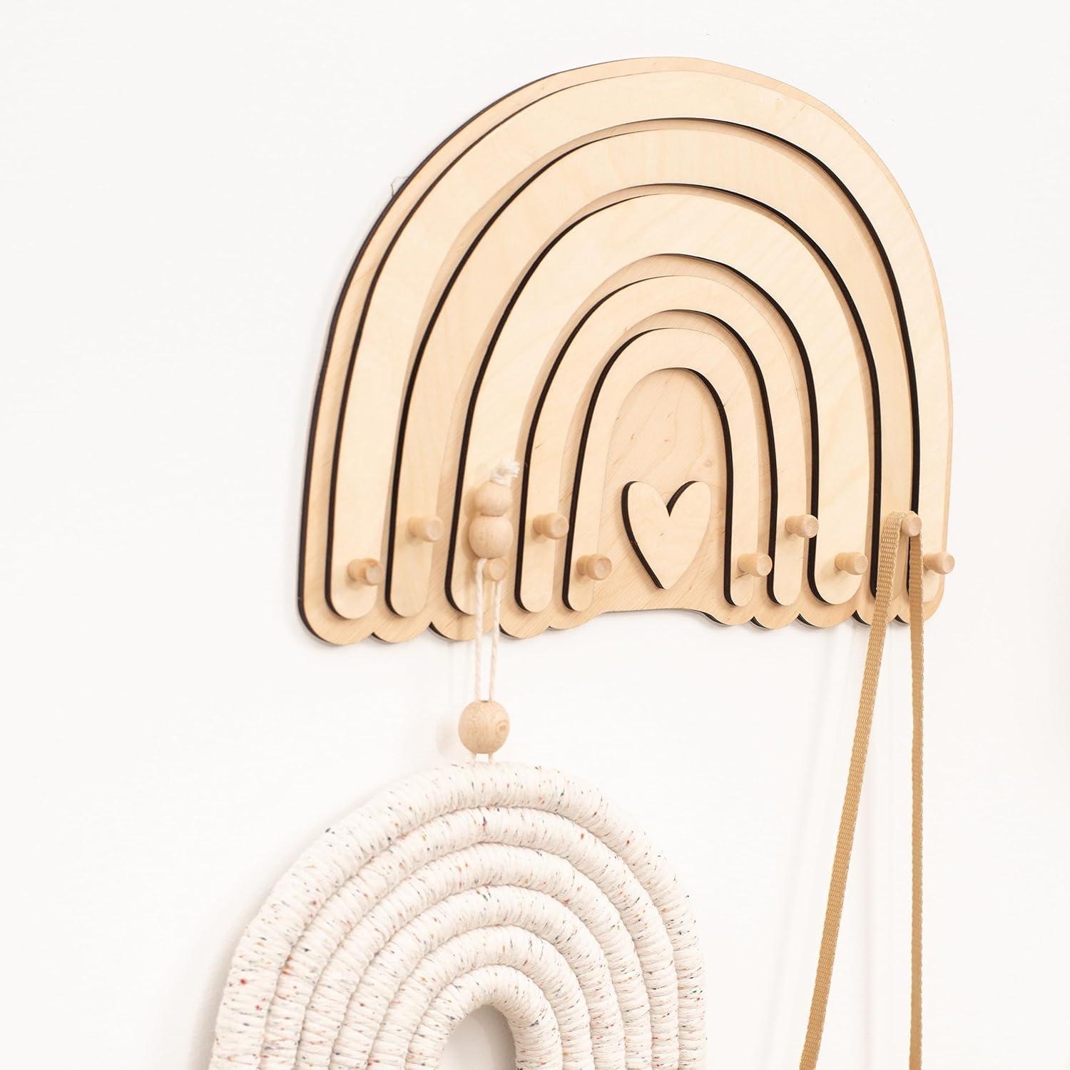 image:imageWooden Wall Hanger Nursery Wall Decor Stylish and Functional Wall Hooks for Clothes and Accessories Baby Room Art Toddler Birthday Gift Kids Playroom MountainsRainbow Natural