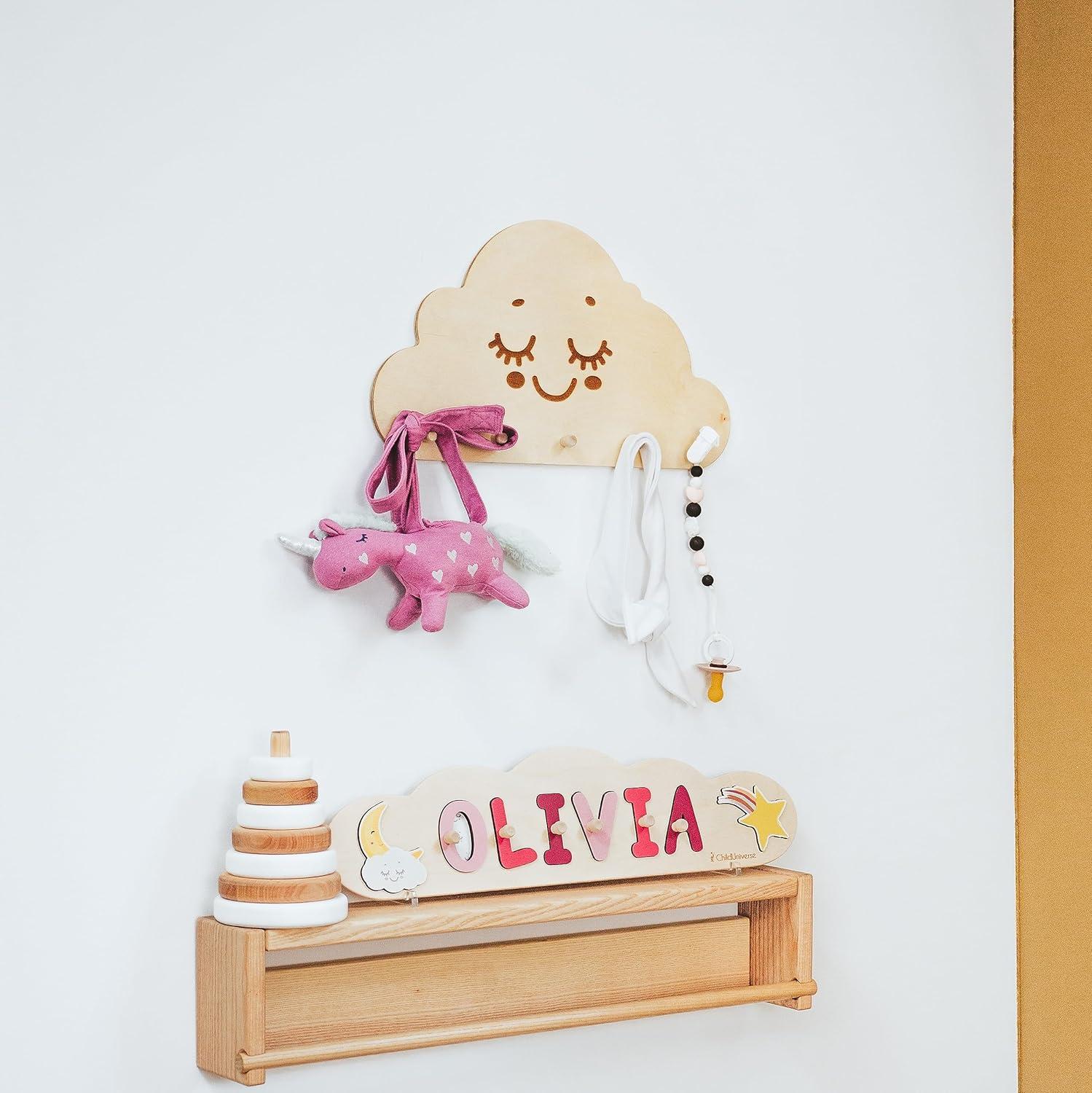 image:imageWooden Wall Hanger Nursery Wall Decor Stylish and Functional Wall Hooks for Clothes and Accessories Baby Room Art Toddler Birthday Gift Kids Playroom MountainsCloud