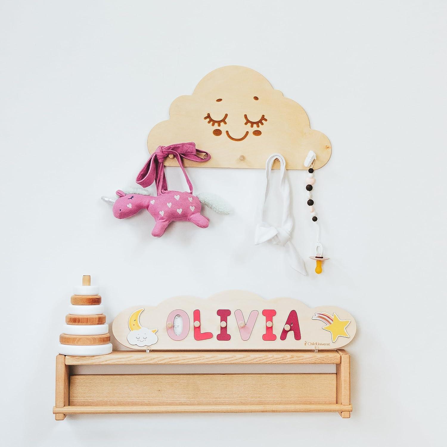 image:imageWooden Wall Hanger Nursery Wall Decor Stylish and Functional Wall Hooks for Clothes and Accessories Baby Room Art Toddler Birthday Gift Kids Playroom MountainsCloud