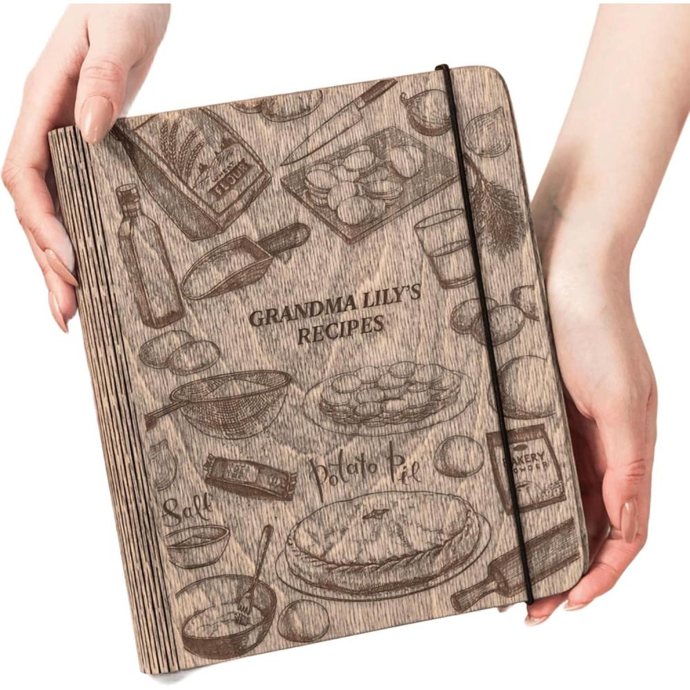 image:imageEnjoy The Wood Customizable Recipe Binder  Personalized Wooden Recipe Book Organizer  Blank Cookbook to Write in Your Own Recipes  Make Your Own Cookbook Cooking Binder FruitsPotato Pie