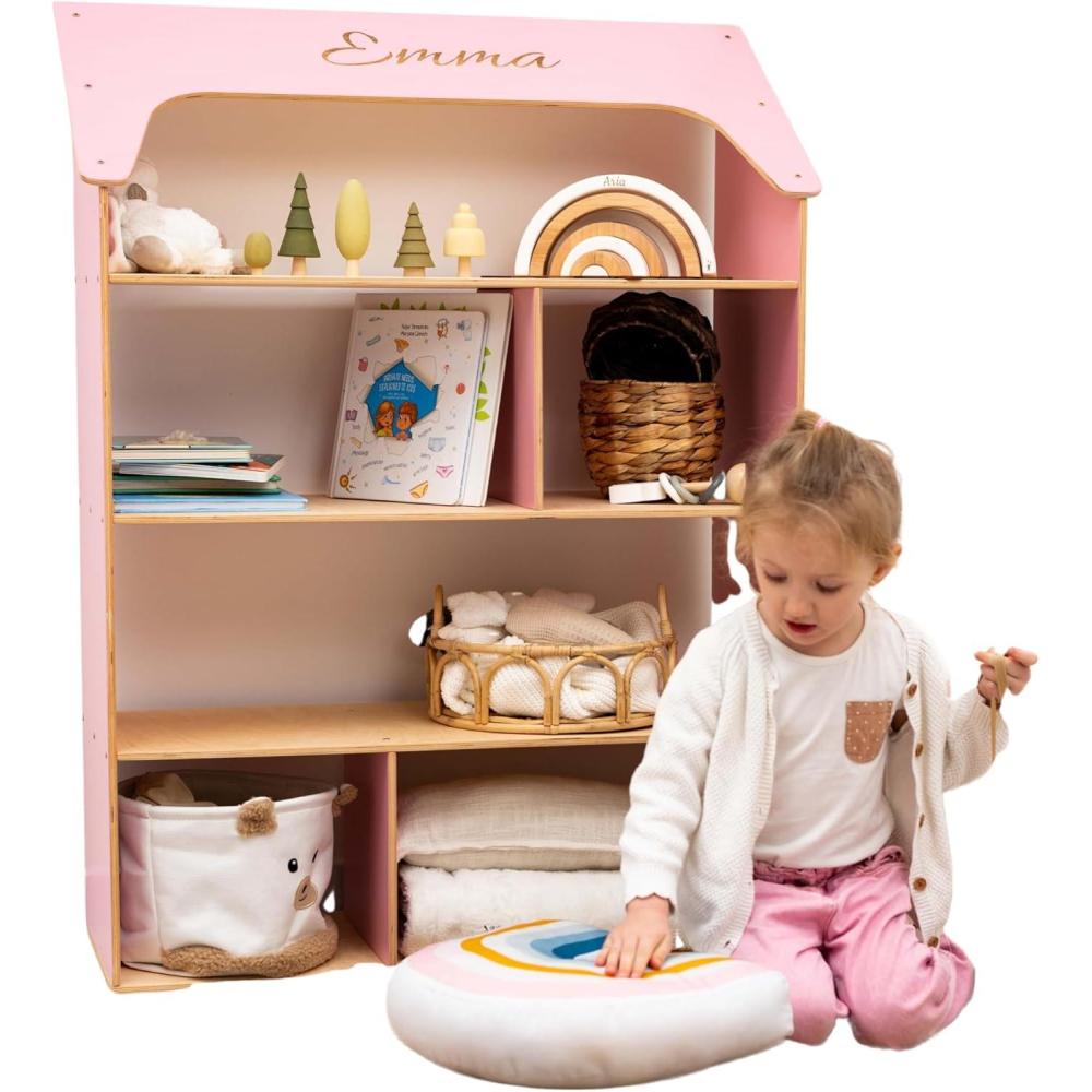 image:imageEnjoy The Wood Wooden Dollhouse Childrens Bookcase Storage Organizer House Bookshelf for Kids Baby Toy Shelf Book Case for Boys and Girls Children Bedroom Furniture PinkNatural